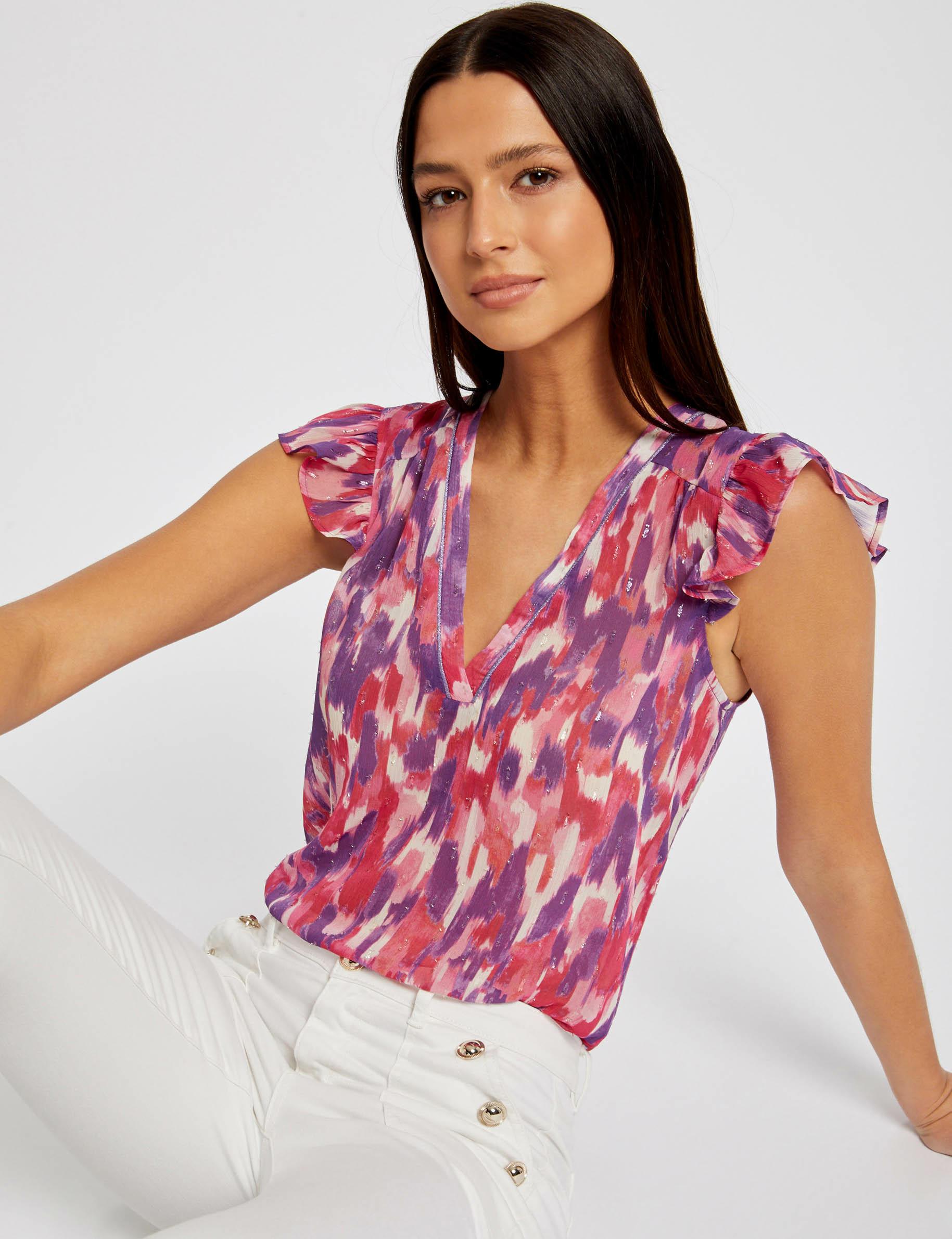 Blouse manches courtes imprimé abstrait multico femme