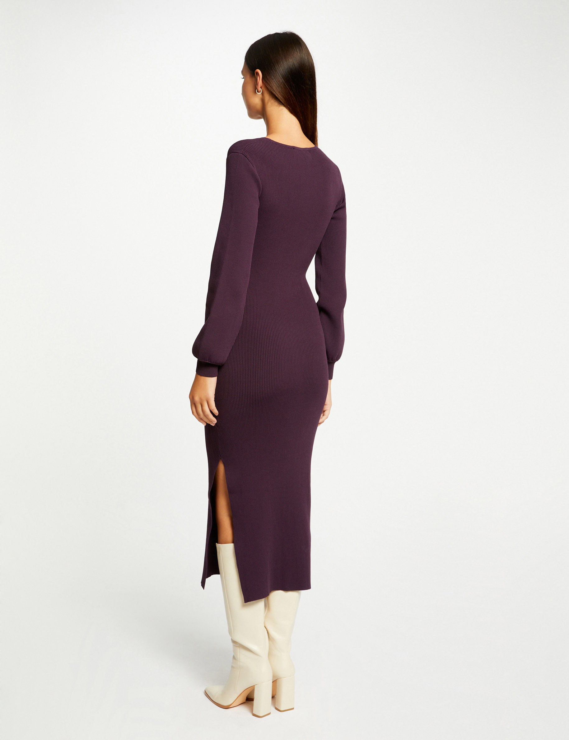 robe pull longue ajustee a ornement prune femme Robe pull longue ajustée à ornement prune femme