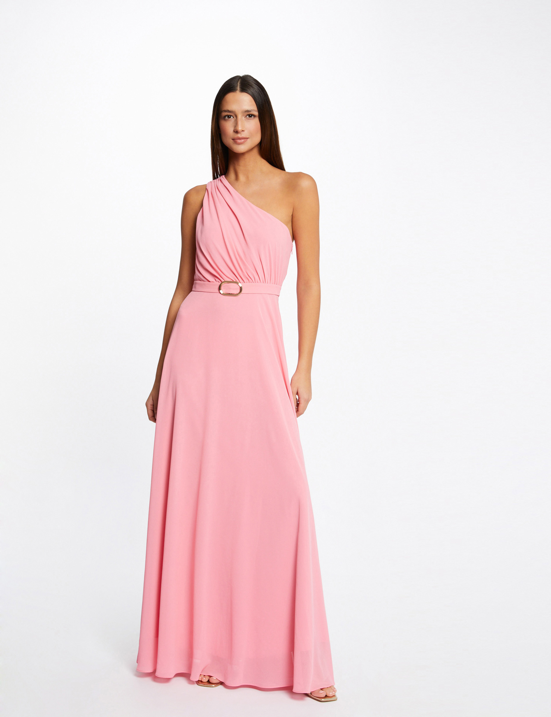 Robe longue évasée asymétrique rose clair femme Robe longue évasée asymétrique rose clair femme