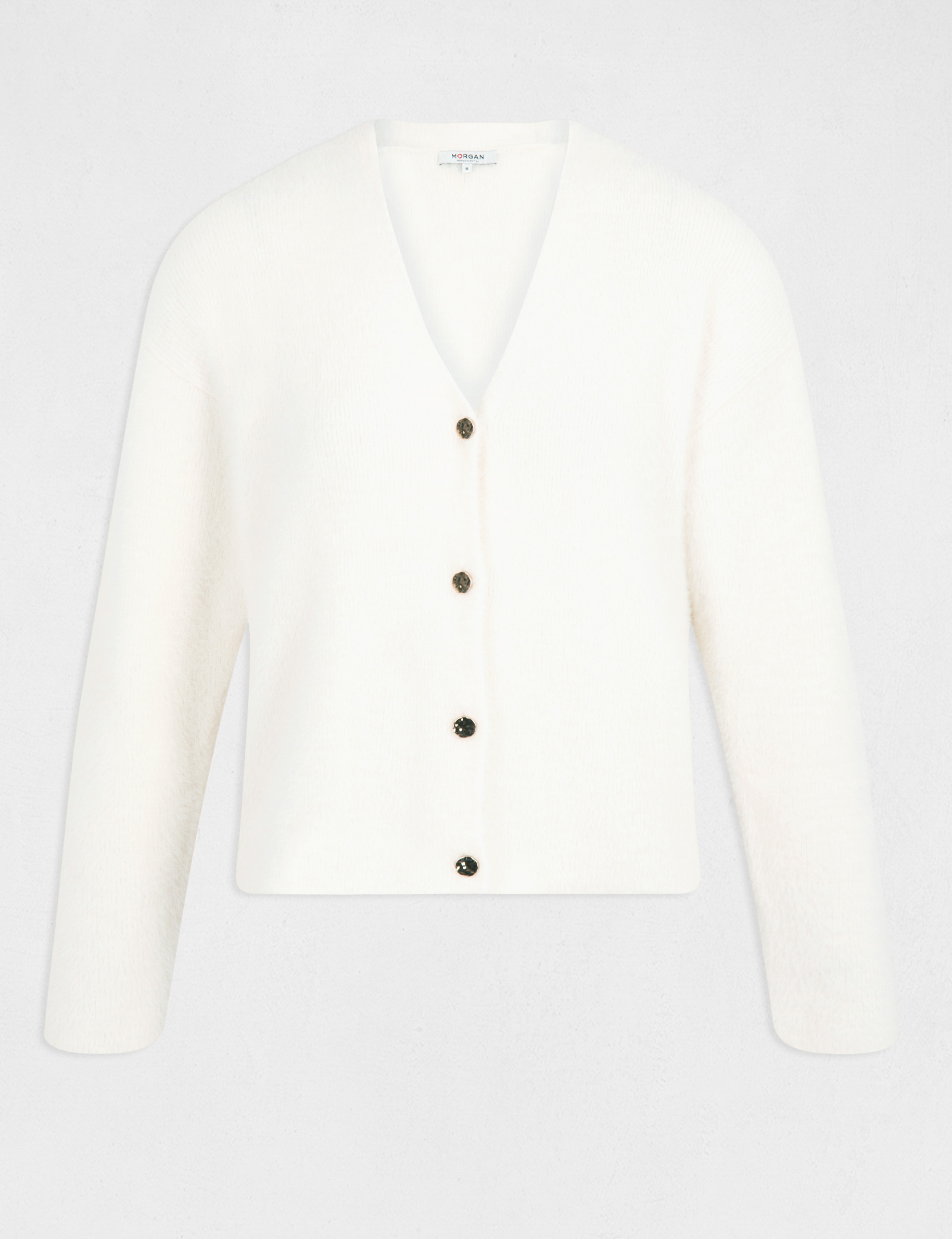 Gilet manches longues avec col en V ivoire femme