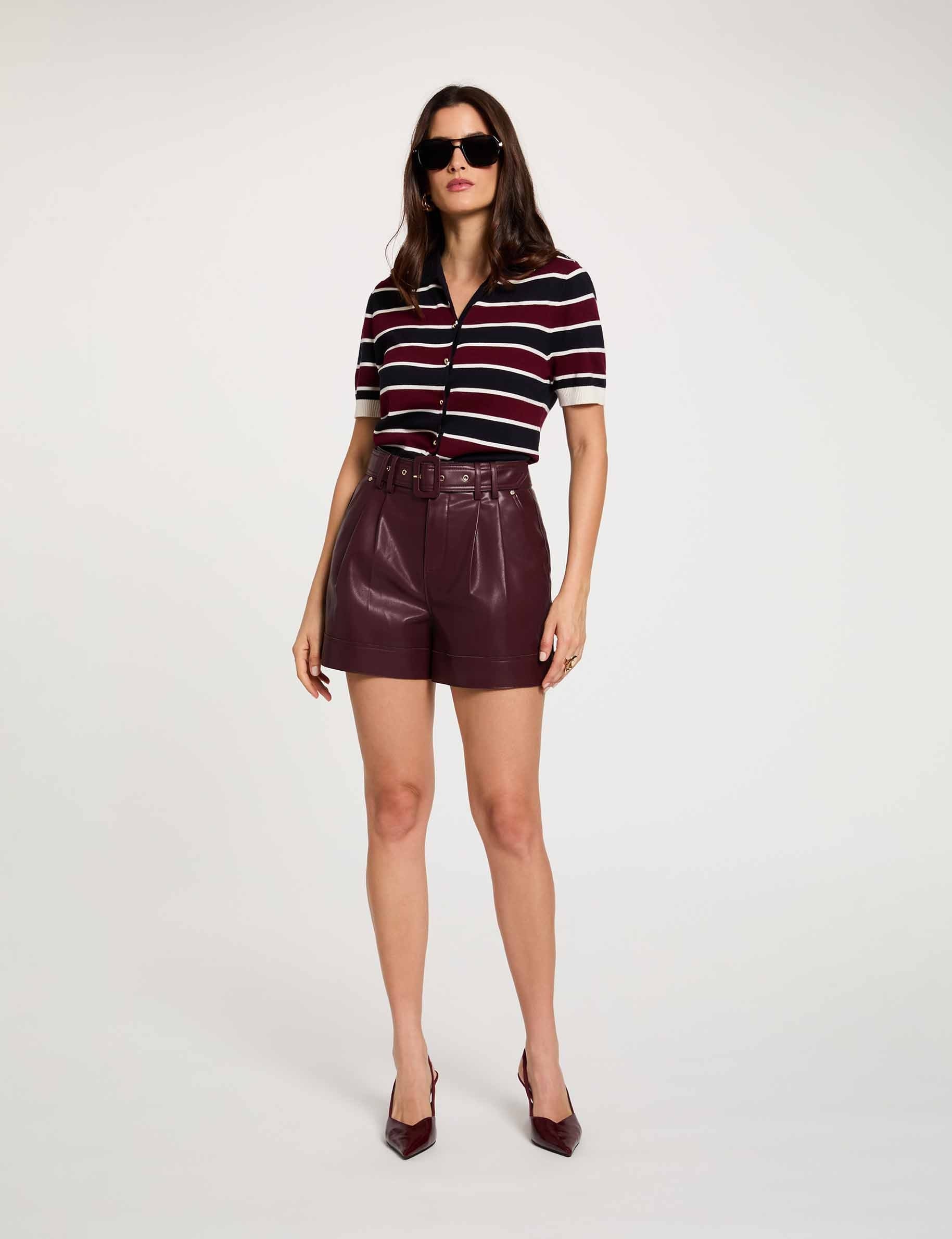 Short noir similicuir prune femme