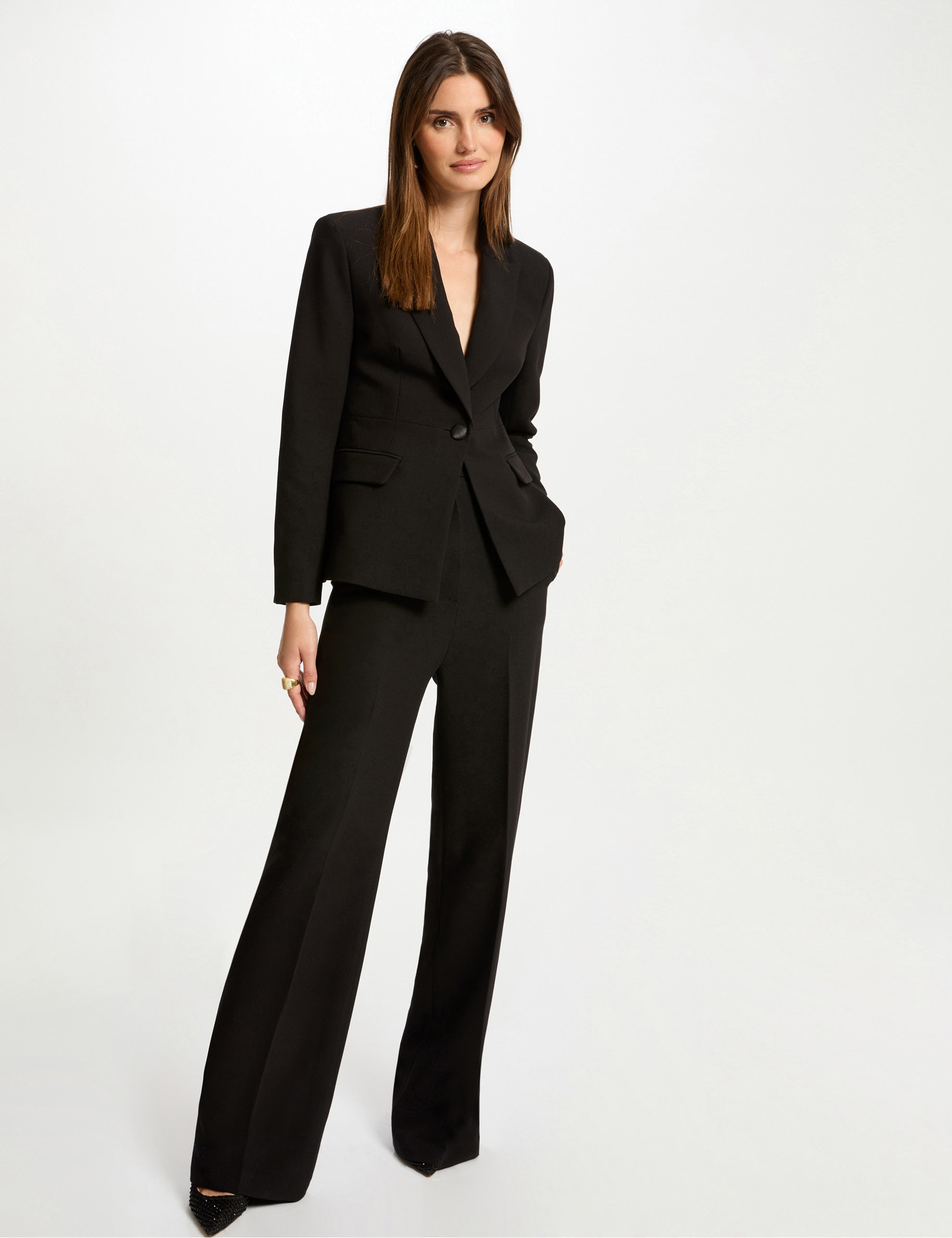 pantalon flare a pinces noir femme Pantalon flare à pinces noir femme