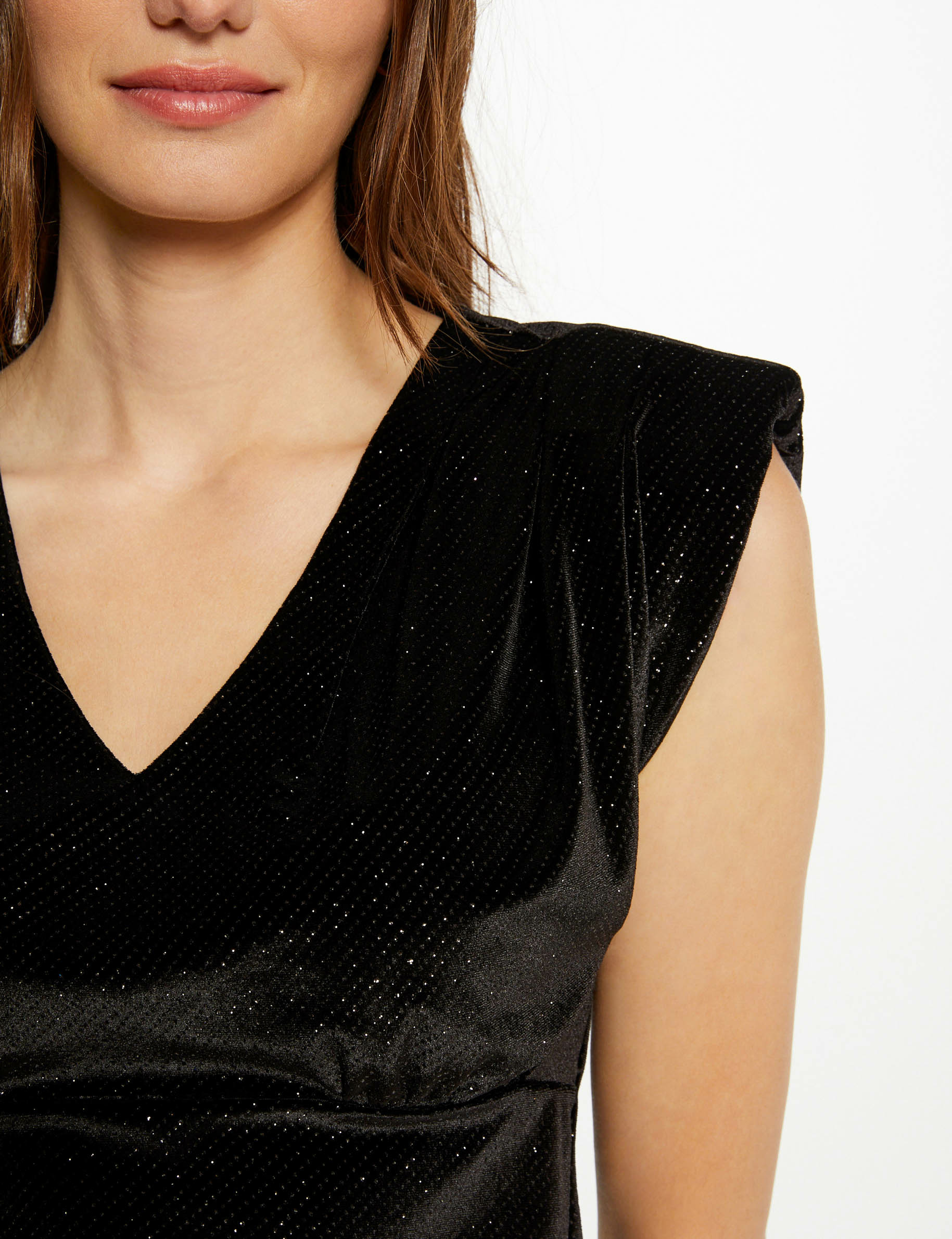 T-shirt manches courtes à paillettes noir femme