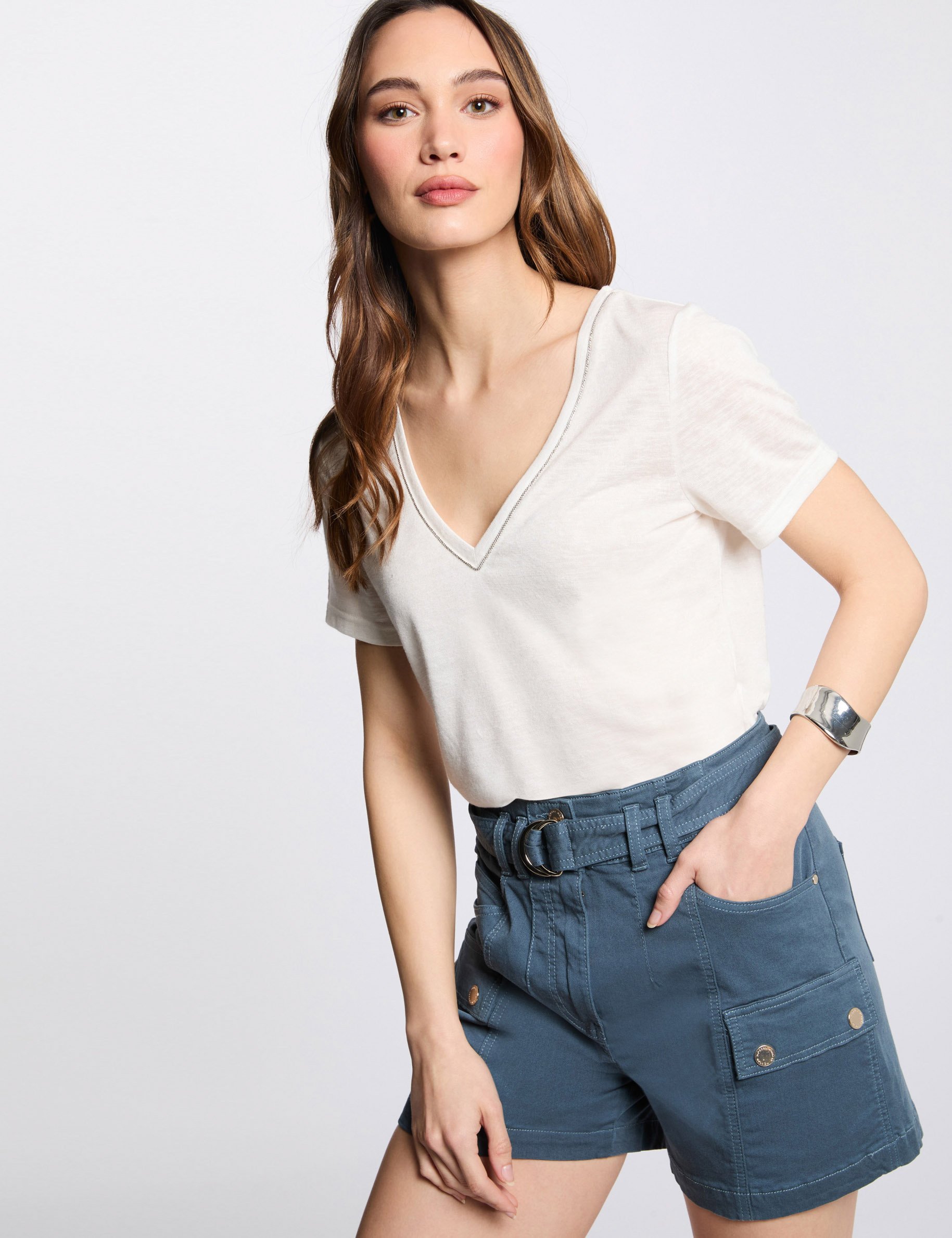 short cargo ceinture bleu petrole femme Short cargo ceinturé bleu pétrole femme