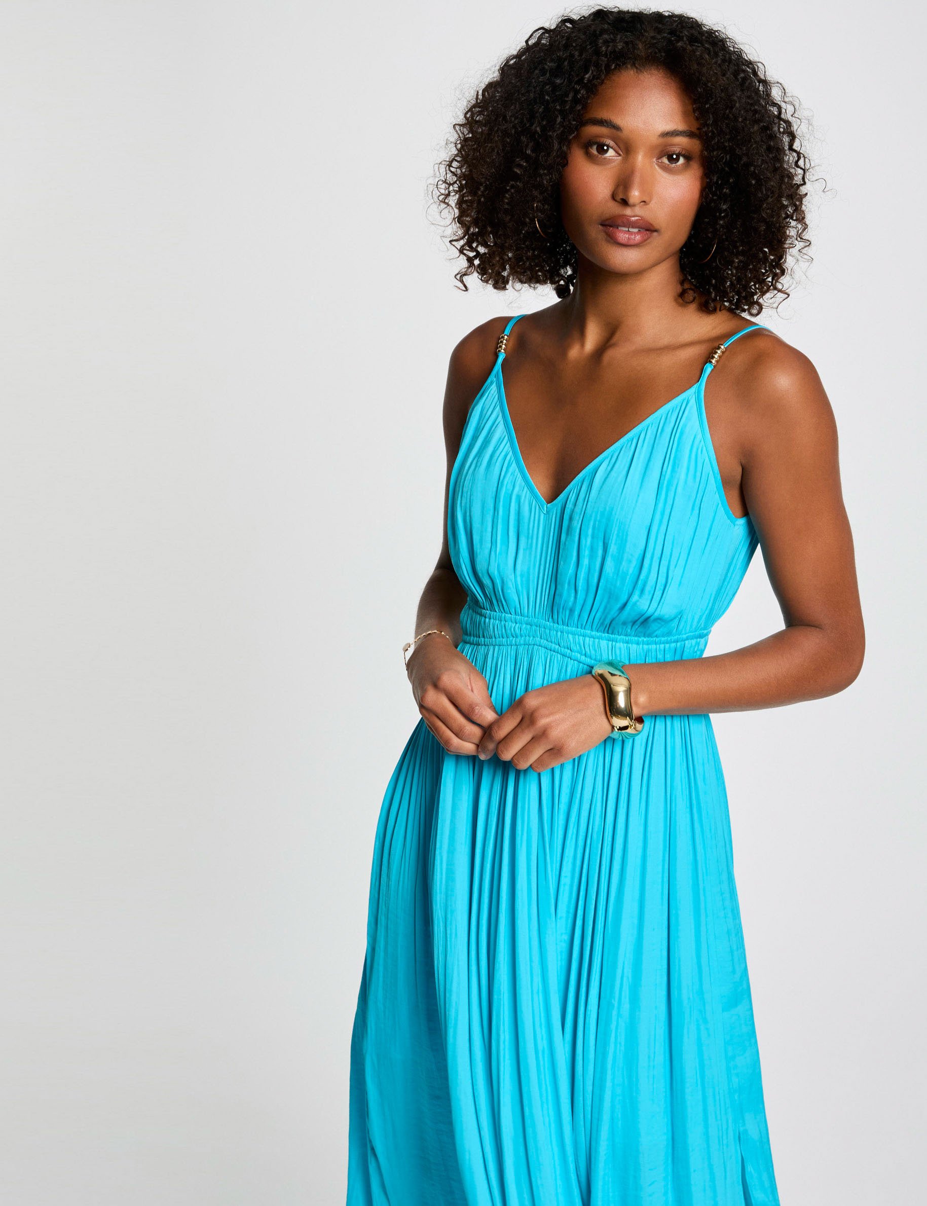 robe midi droite plissee bleu ciel femme Robe midi droite plissée bleu ciel femme