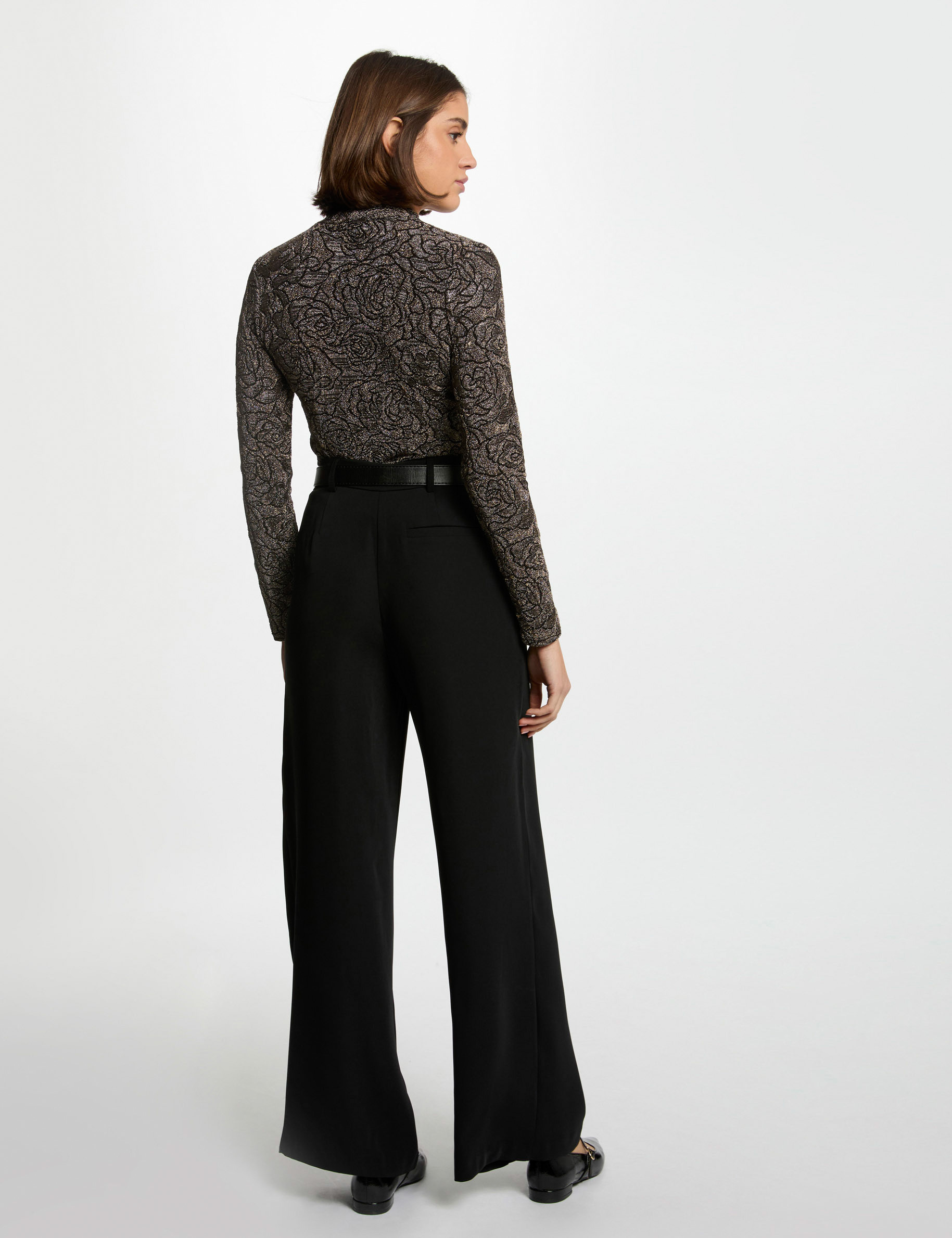 pantalon flare fluide noir femme Pantalon flare fluide noir femme