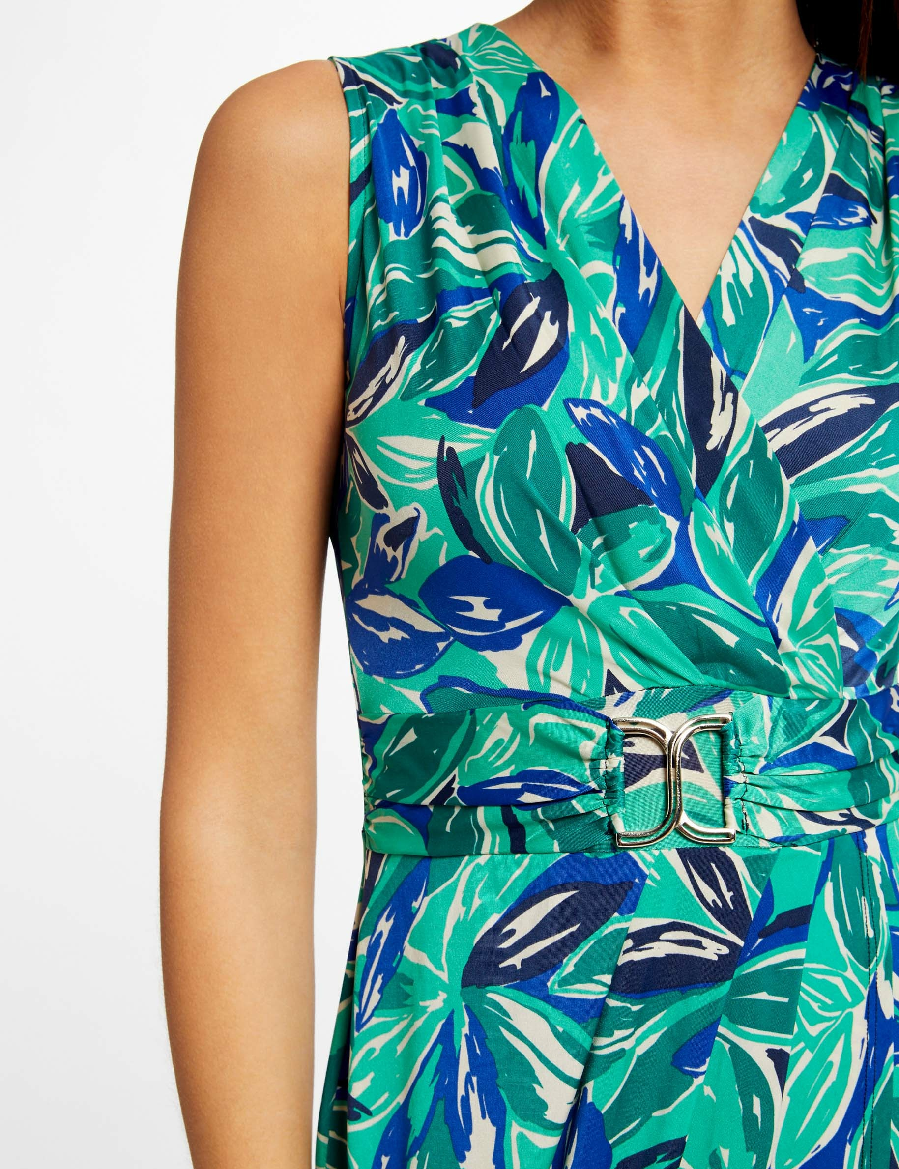 Robe ajustée à ornement imprimé végétal vert femme Robe ajustée à ornement imprimé végétal vert femme