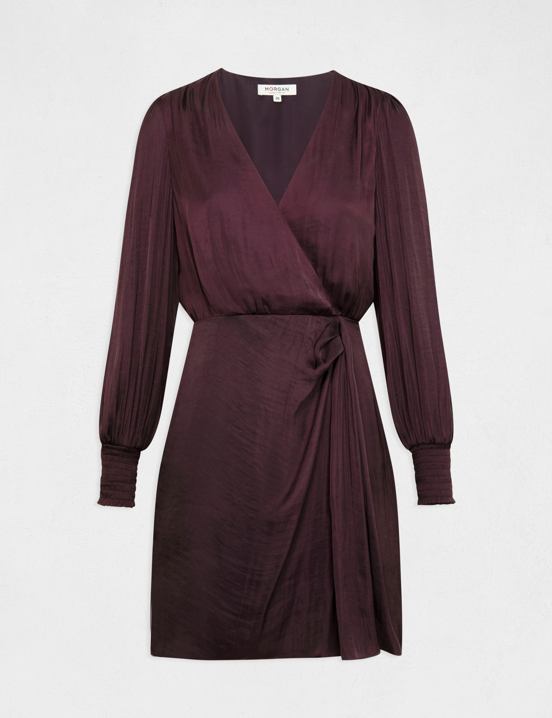 robe cintree drapee satin prune femme Robe cintrée drapée satin prune femme