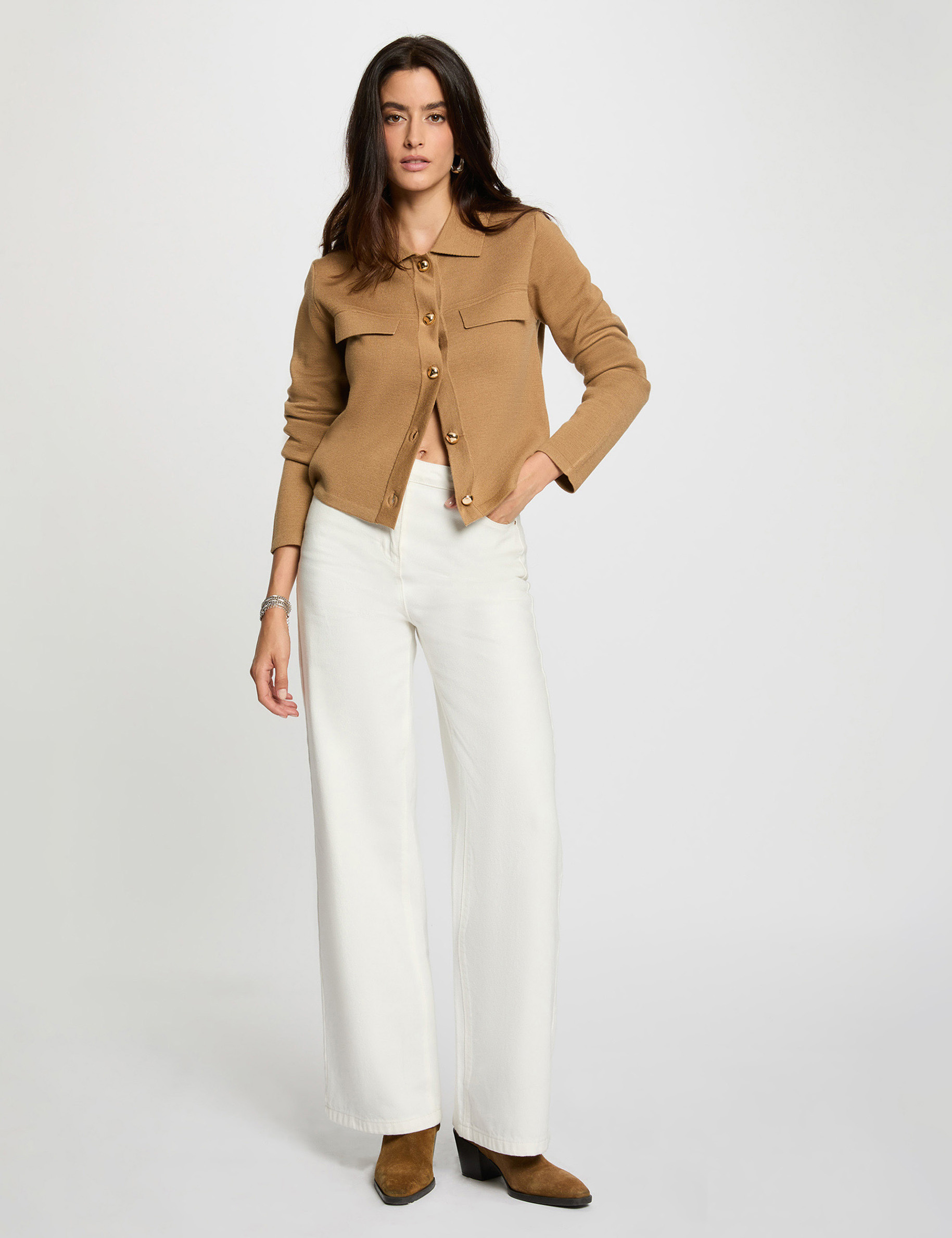 Gilet manches longues camel femme