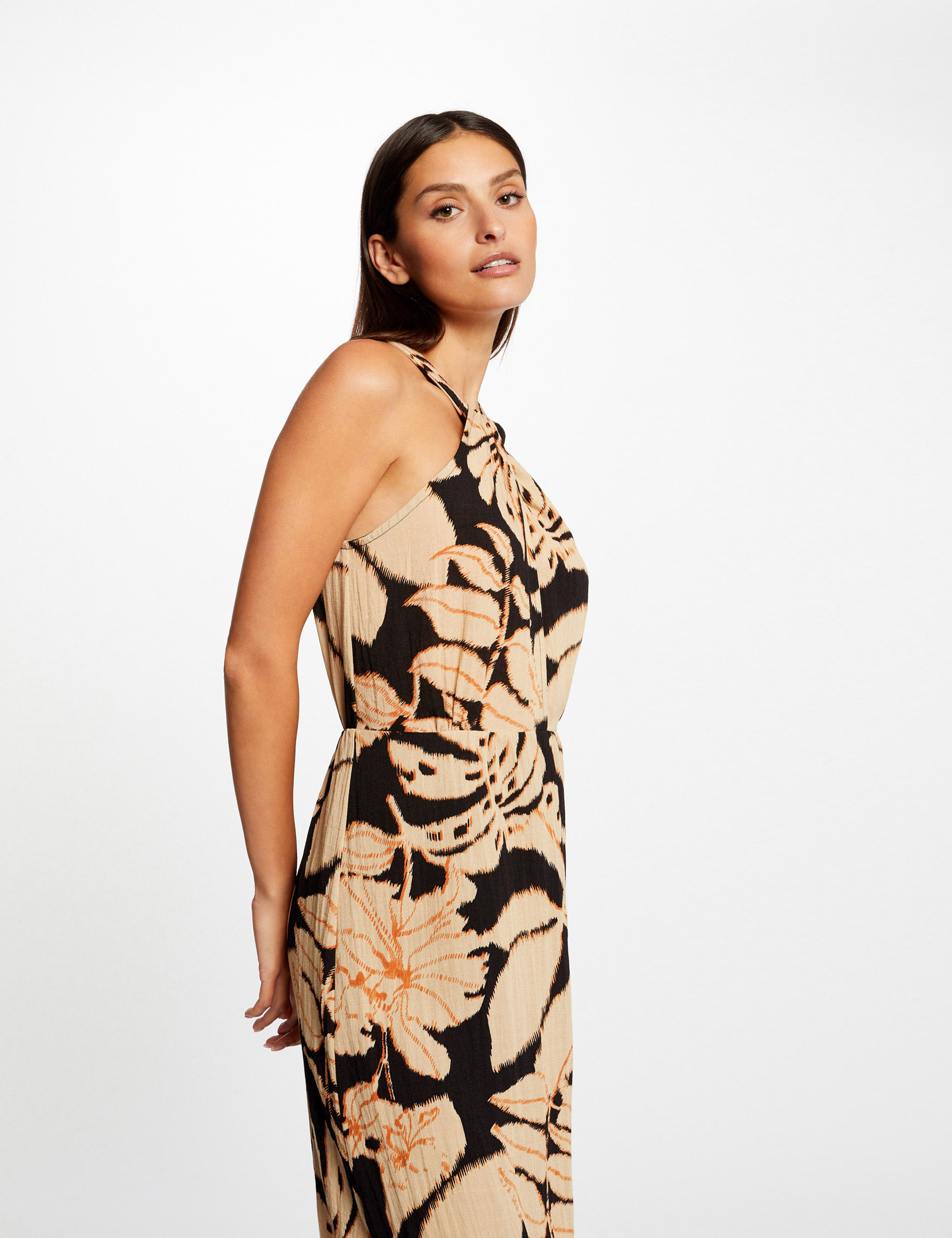 Robe longue droite imprimé végétal multico femme