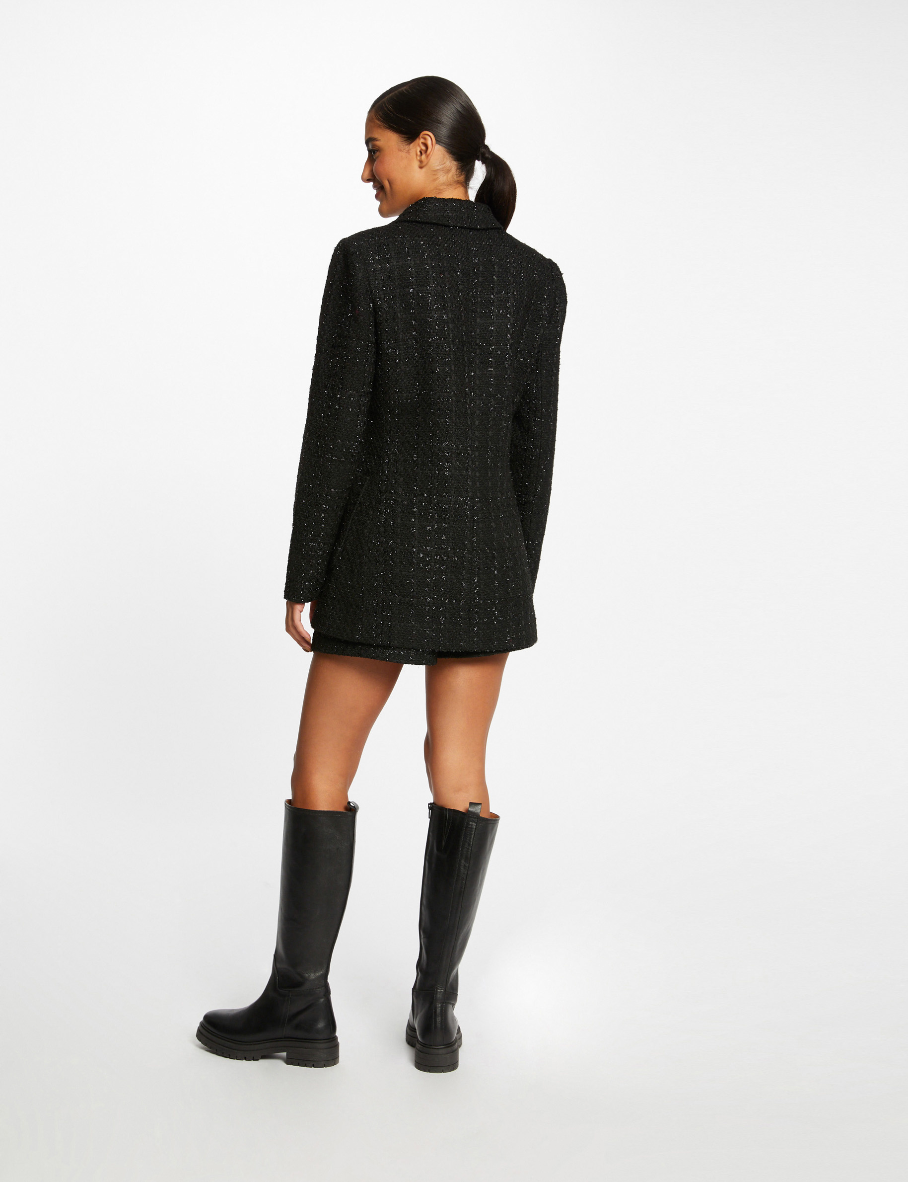 Veste cintrée avec fils métallisés noir femme