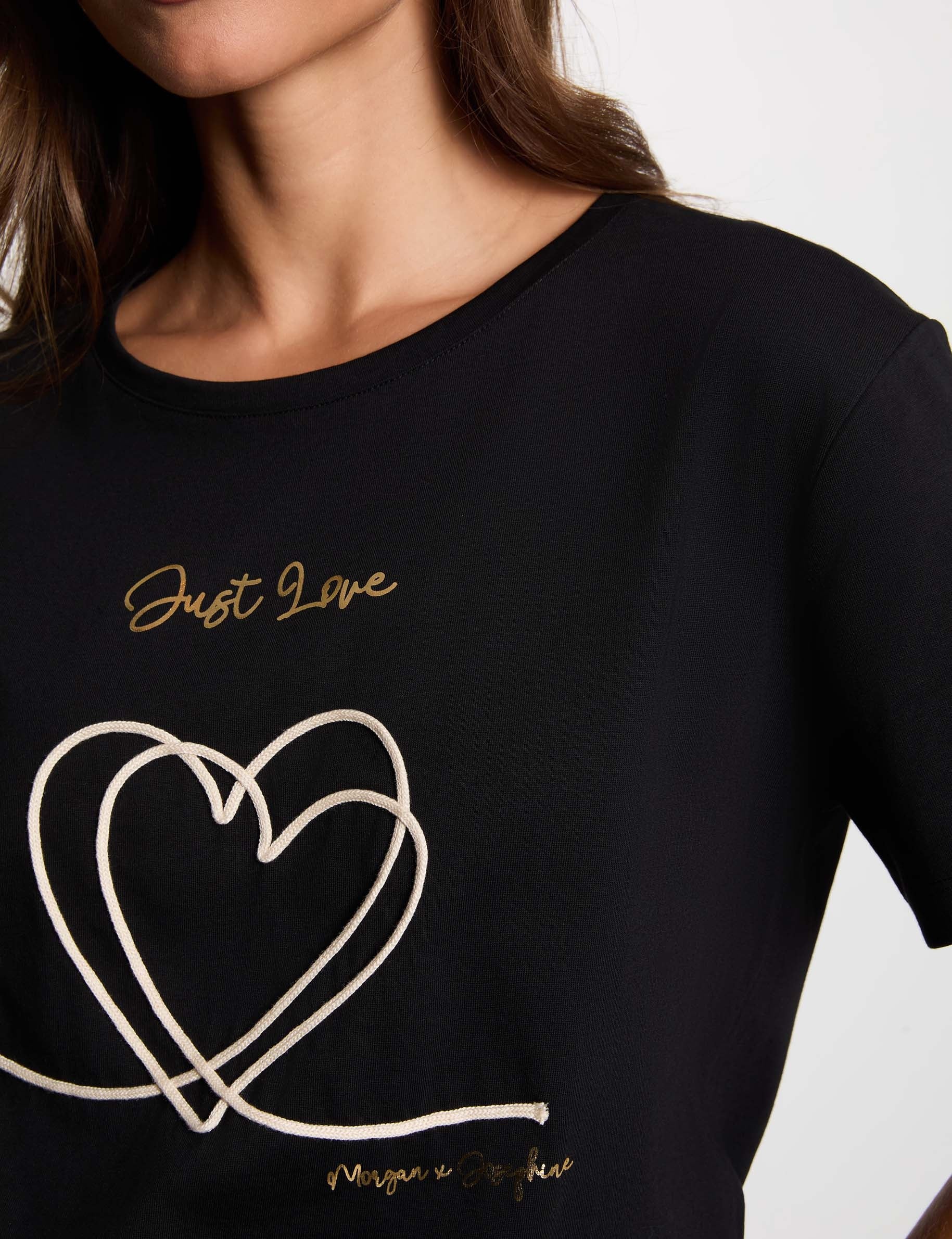 T-shirt brod&eacute; noir femme