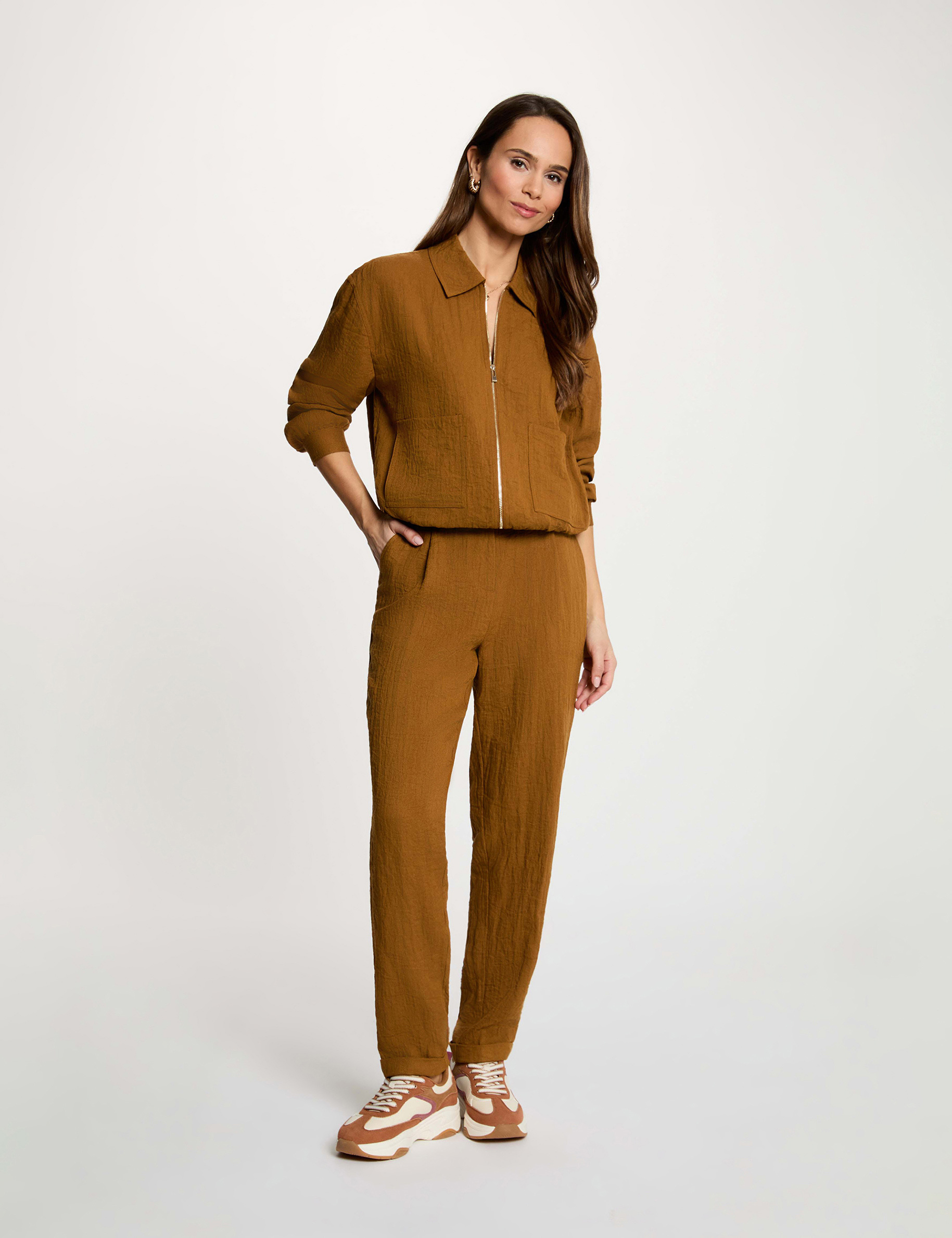 Veste oversize pliss&eacute;e camel femme