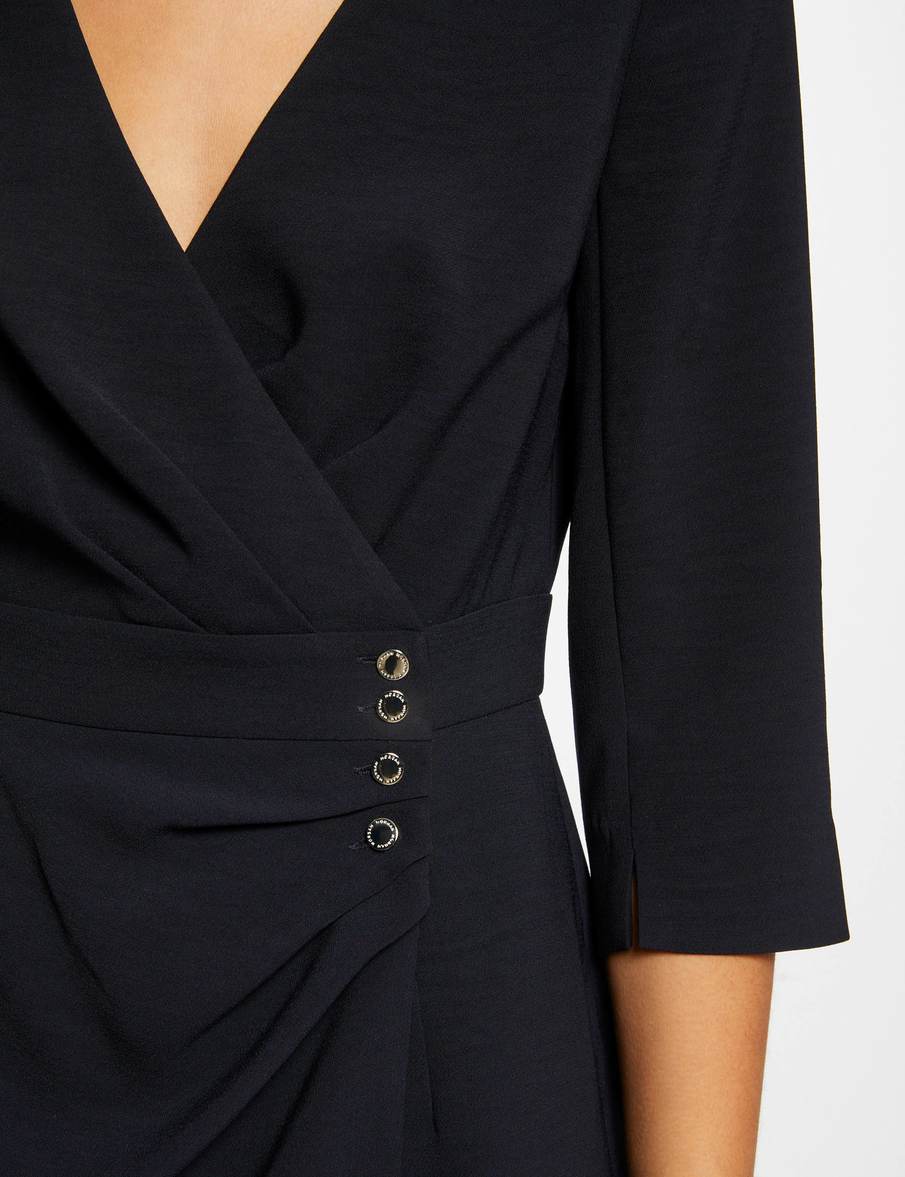 Robe portefeuille drap&eacute;e manches 3/4 marine femme
