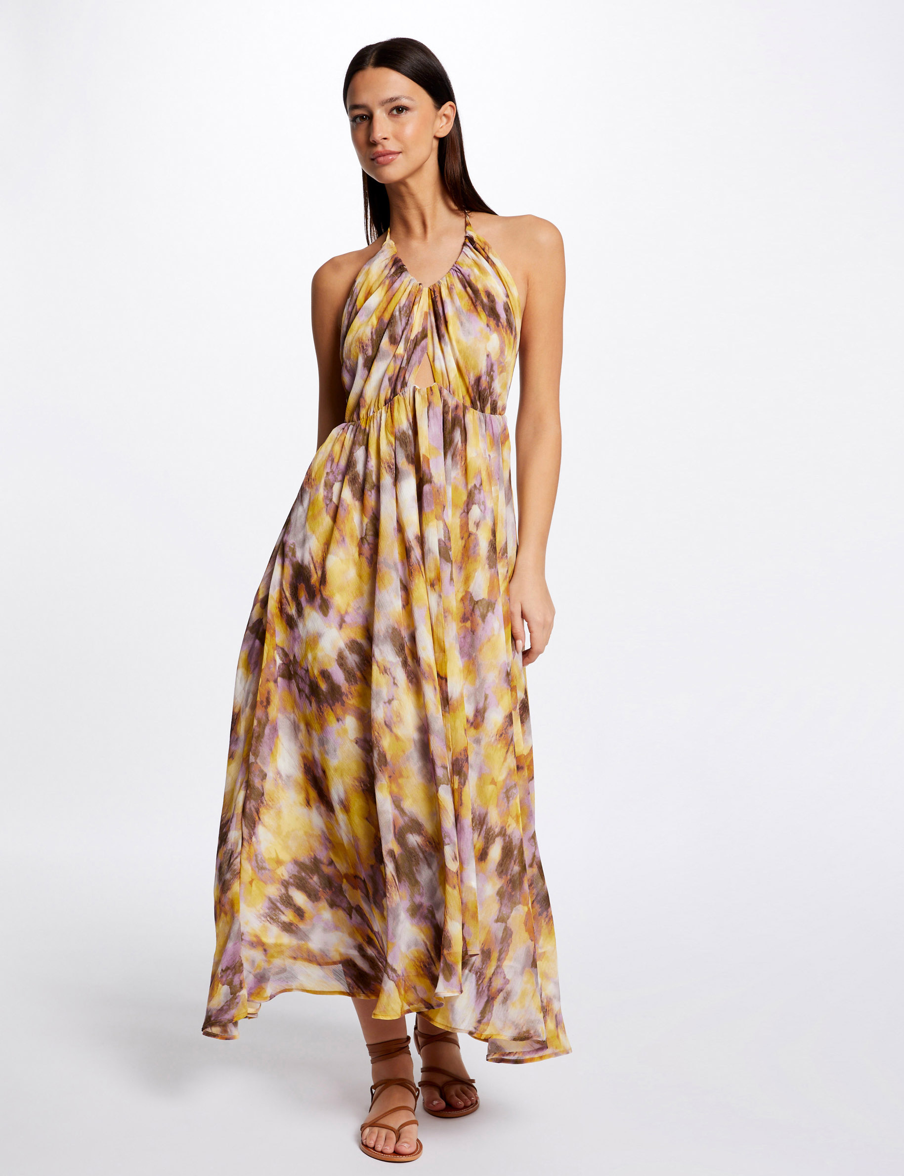 Robe longue évasée imprimé abstrait multico femme Robe longue évasée imprimé abstrait multico femme