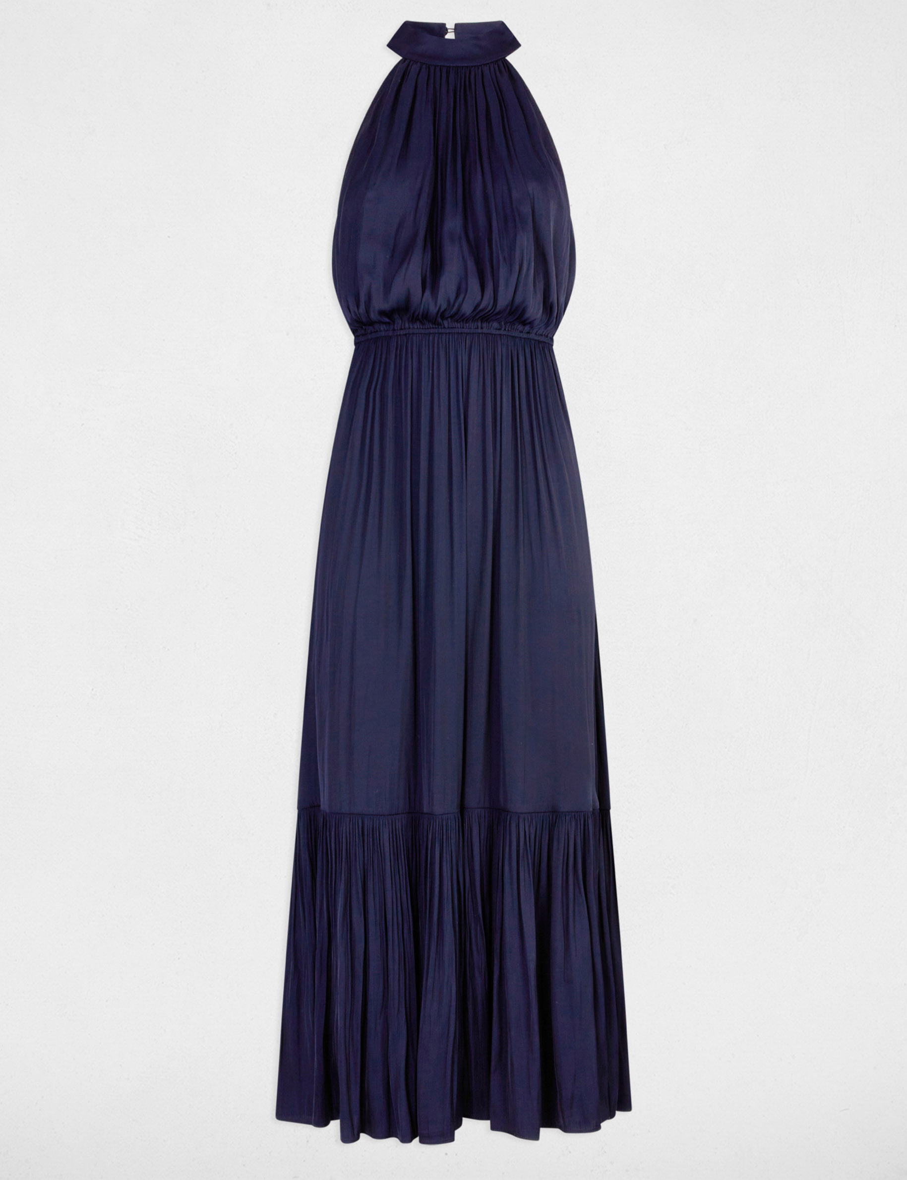 Robe longue col montant bleu marine femme