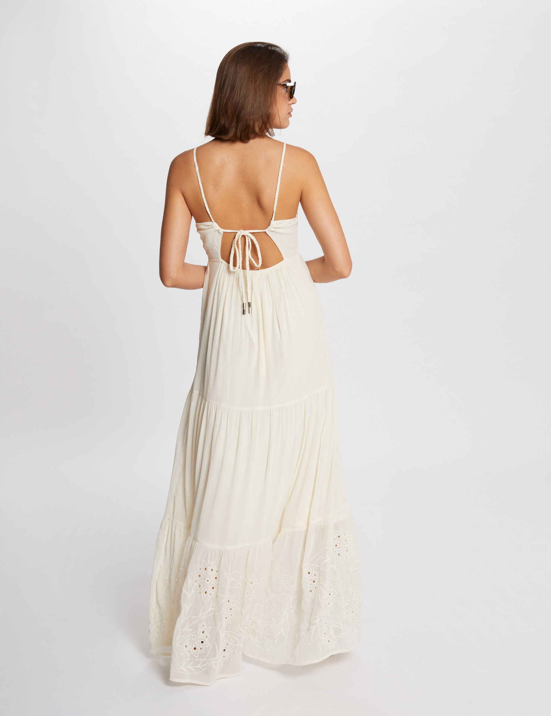 robe longue fluide broderie sable femme Robe longue fluide broderie sable femme