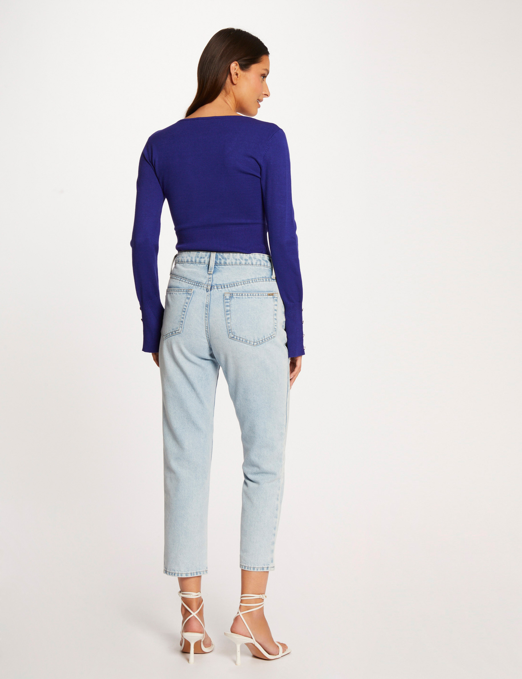 pull manches longues avec col en v bleu moyen femme Pull manches longues avec col en V bleu moyen femme