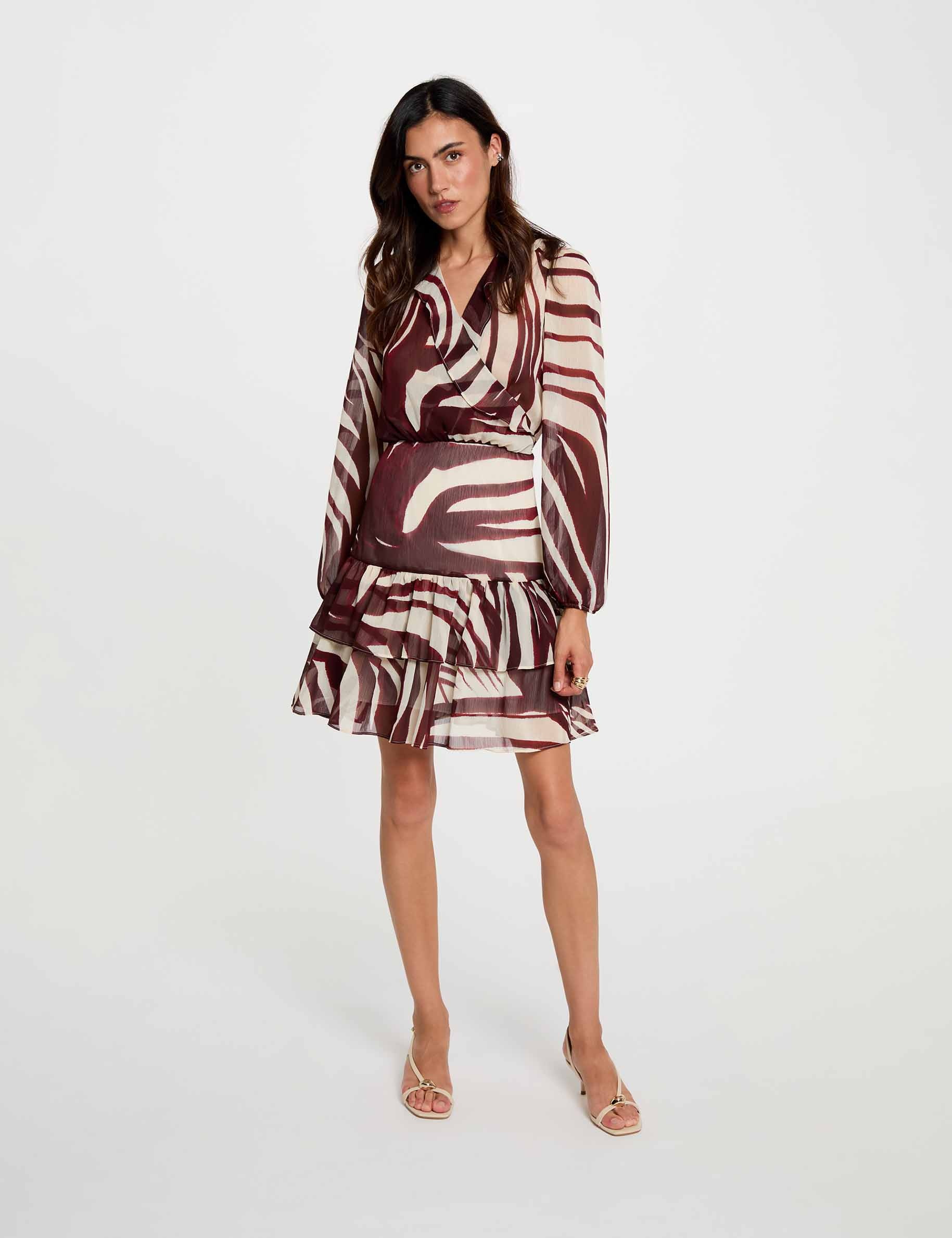 Robe courte col v multicolore femme