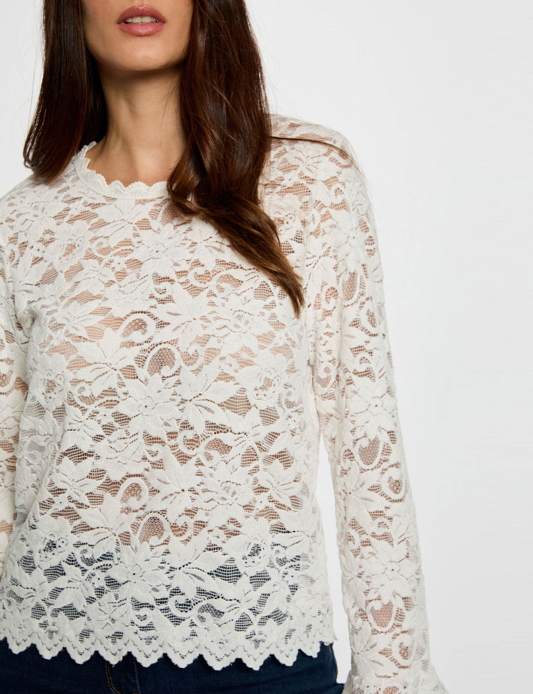 T Shirt Dentelle Blanc T-shirt Dentelle Manches Longues Blanc