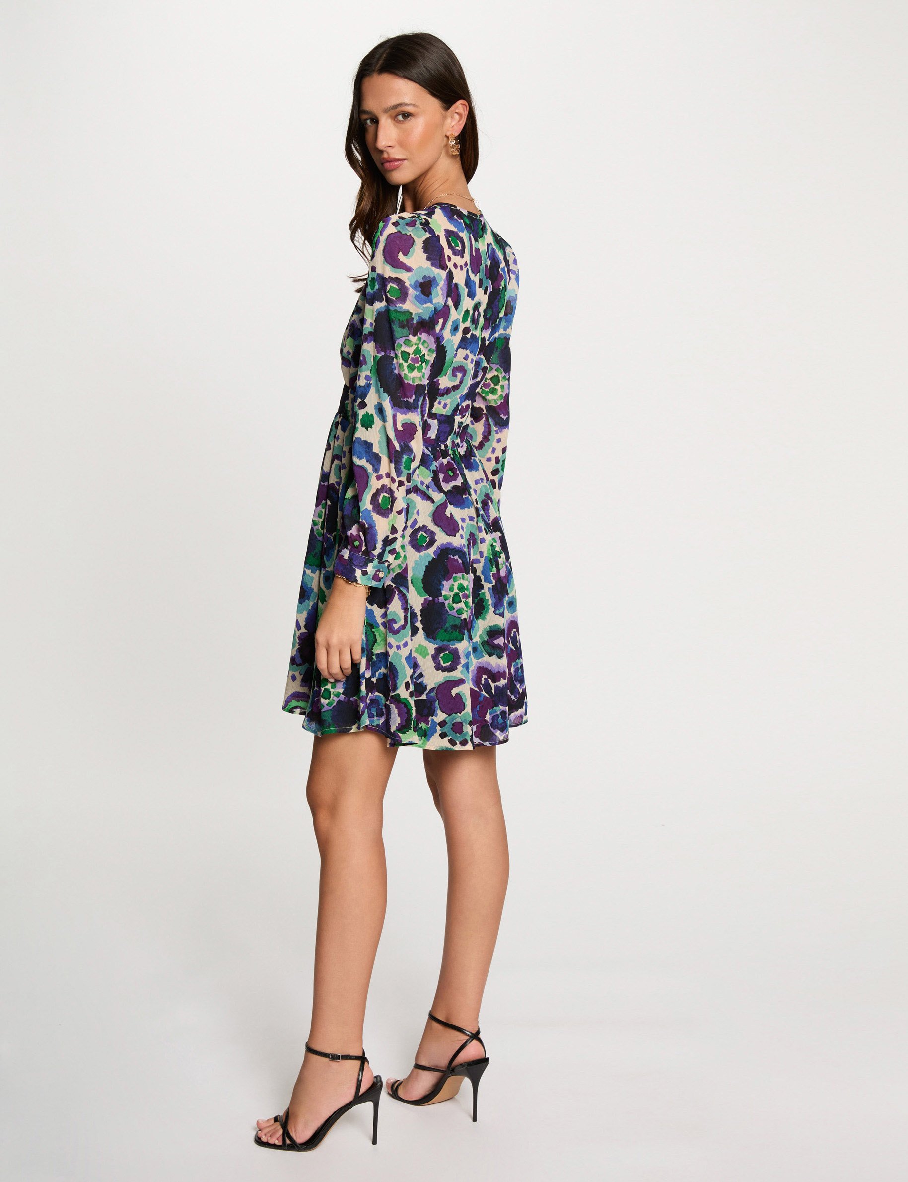 robe courte evasee imprimee multicolore femme Robe courte évasée imprimée multicolore femme
