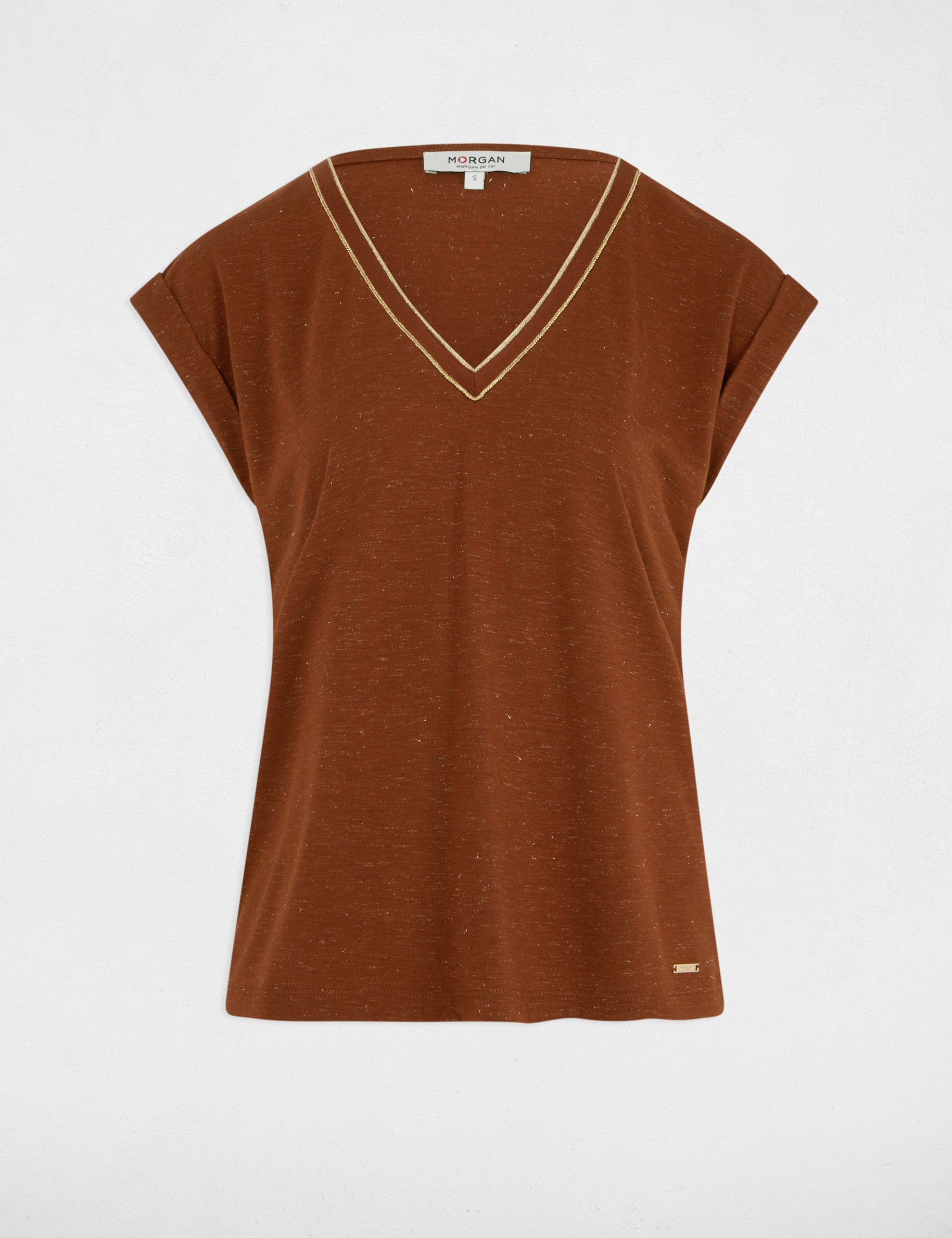 t shirt manches courtes marron cognac femme T-shirt manches courtes marron cognac femme