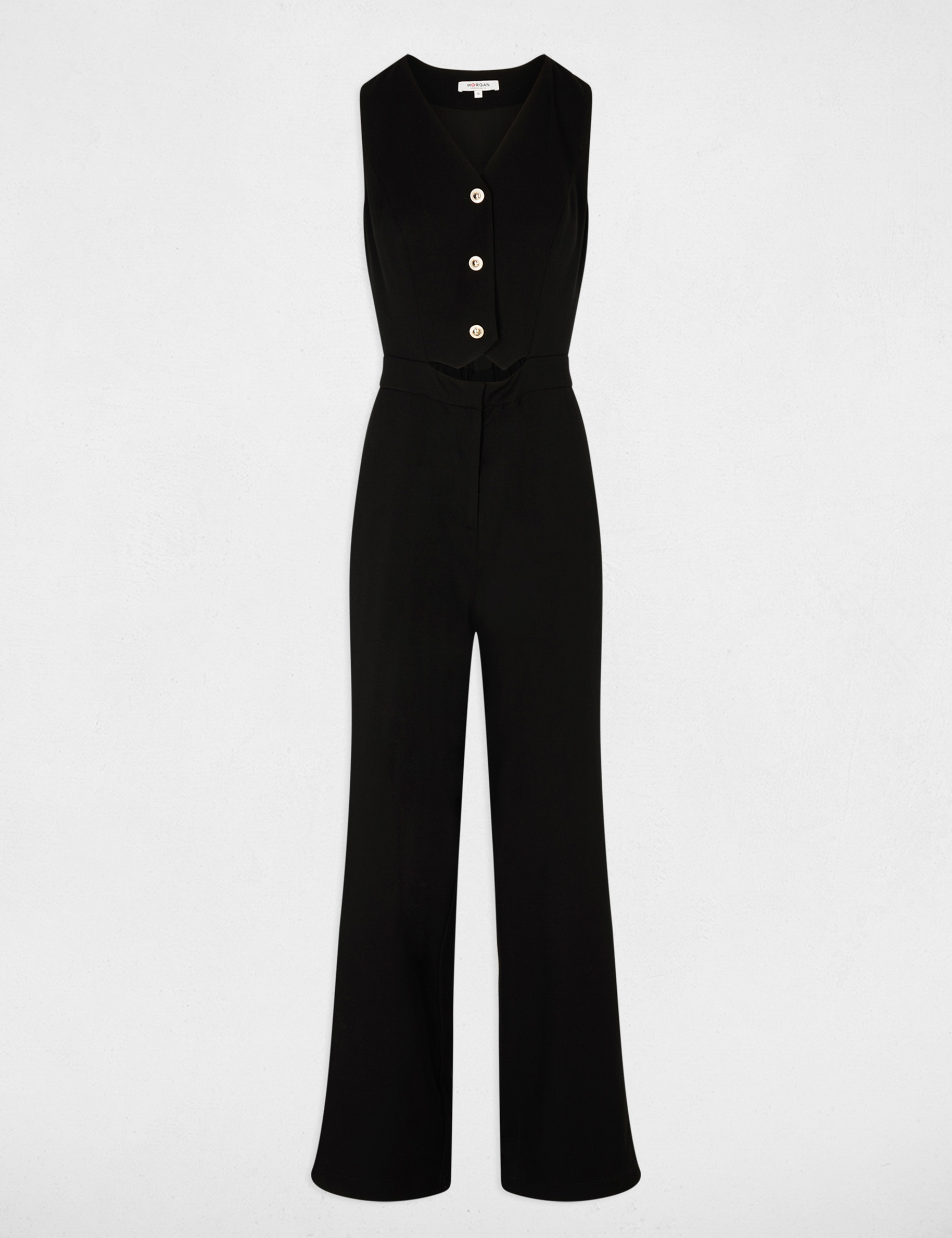 Combinaison longue col en V noir femme