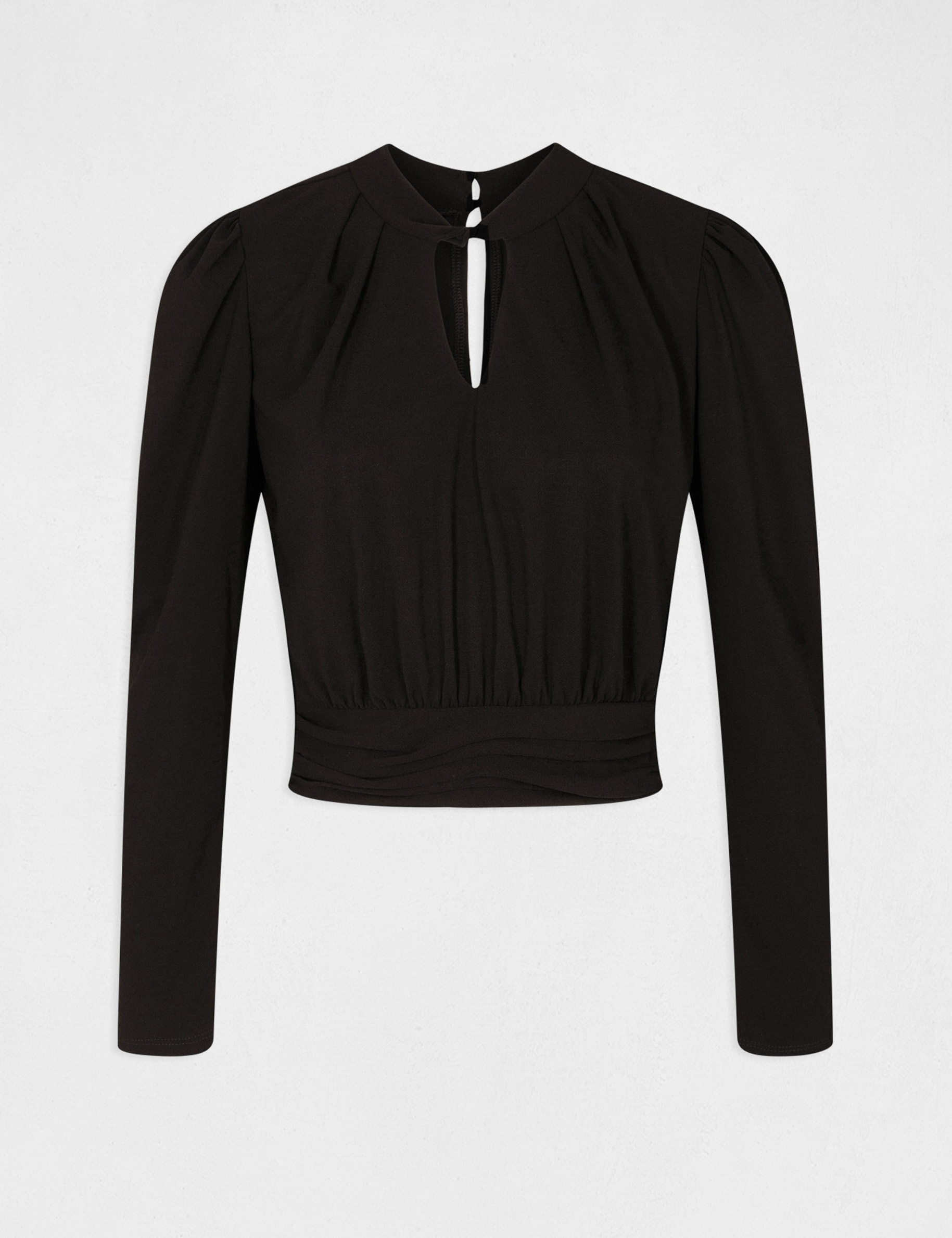 T-shirt manches longues taille smockée noir femme