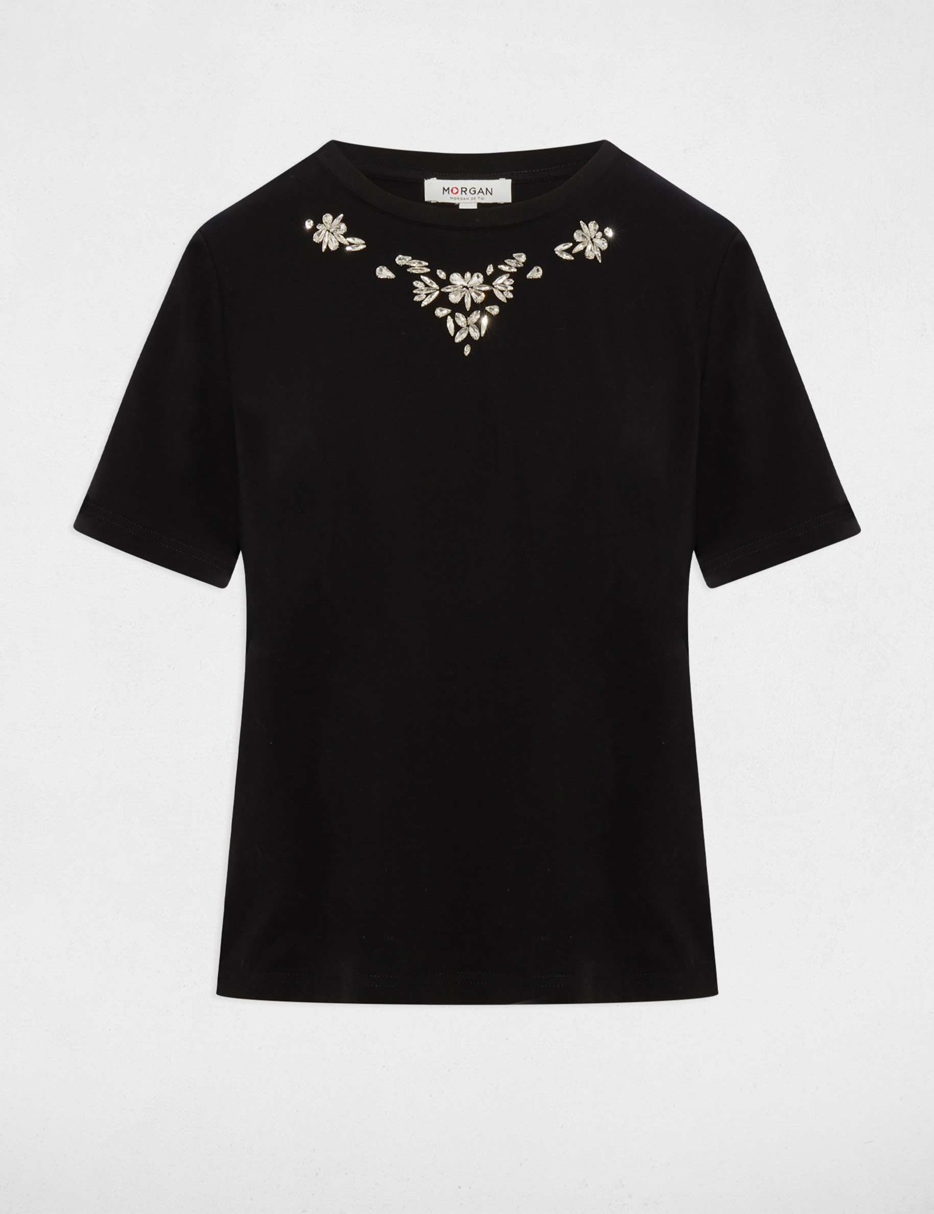 T-shirt strass manches courtes noir femme
