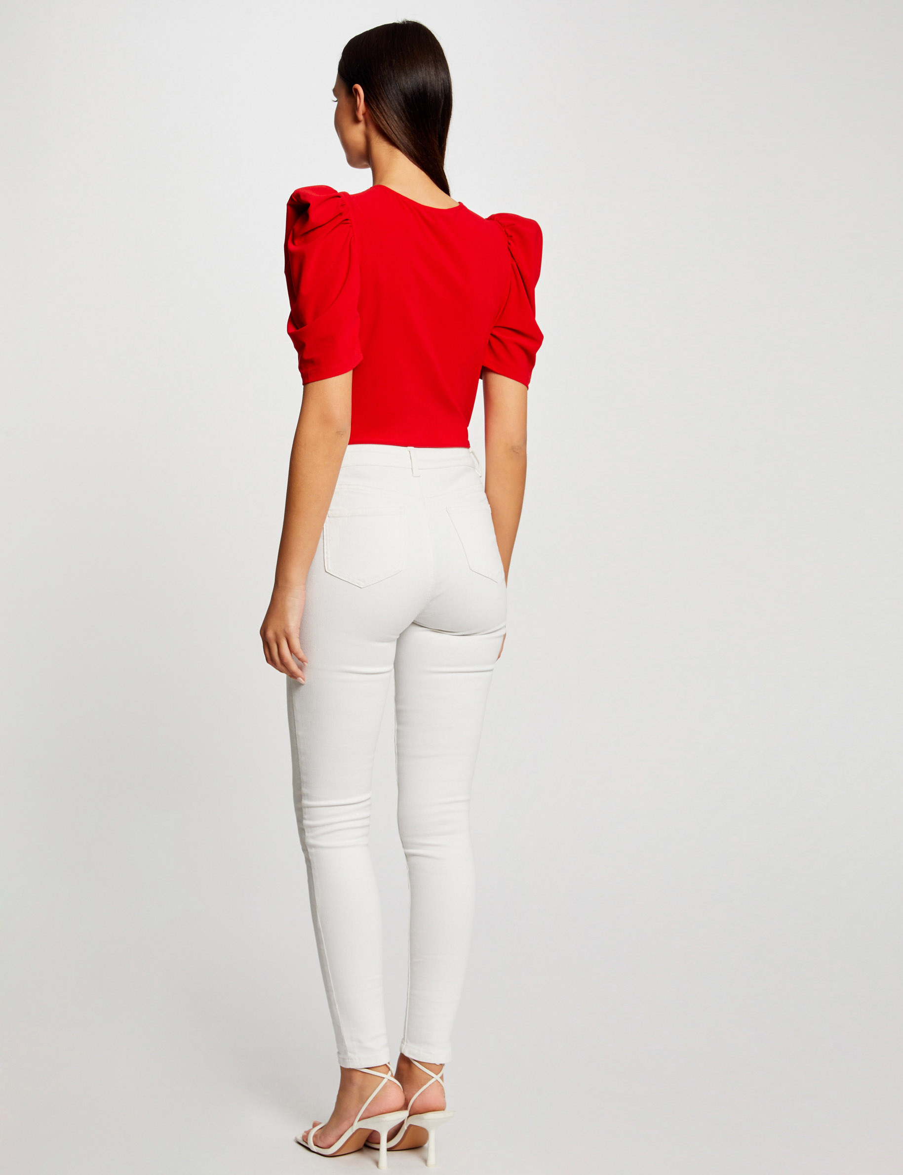 T-shirt manches courtes froncé rouge femme T-shirt manches courtes froncé rouge femme