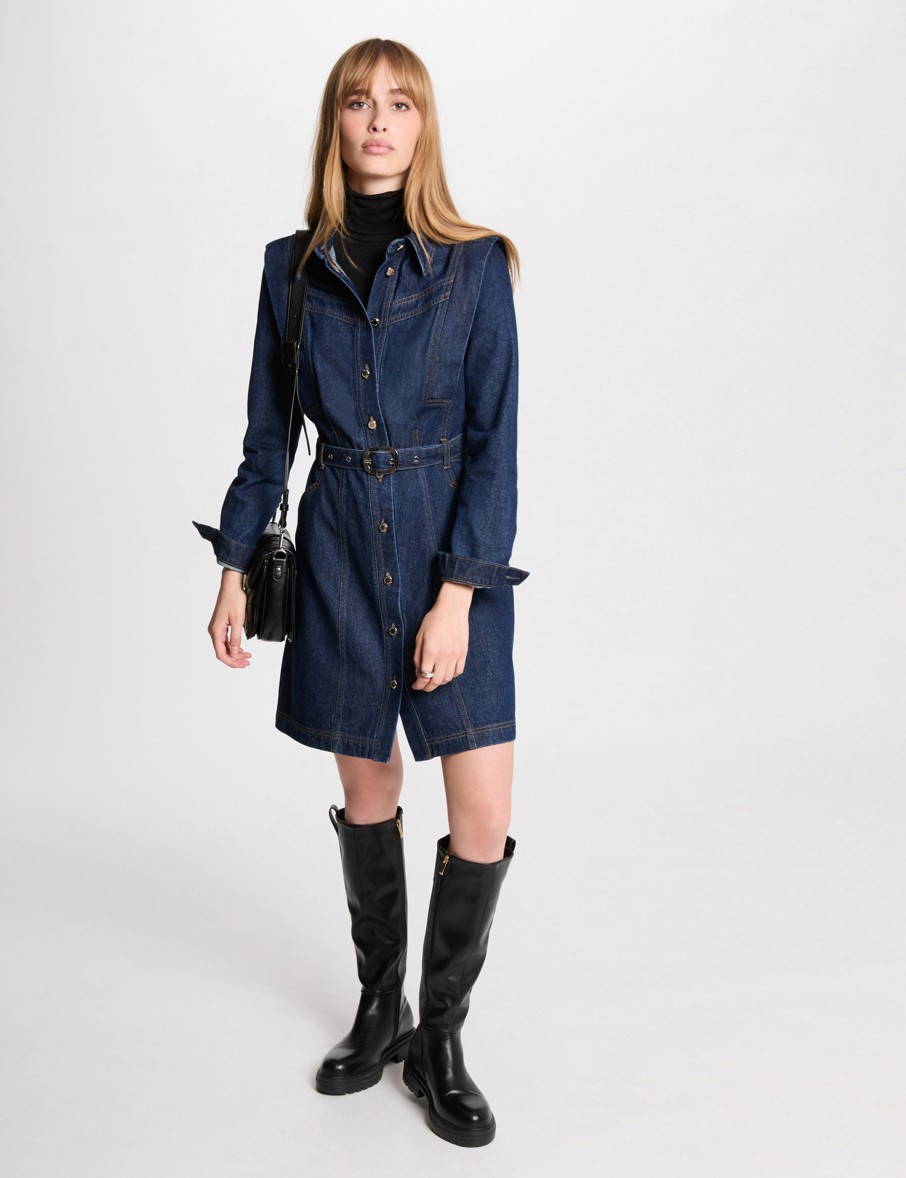Robe ajustée boutonnée en jean denim brut femme Morgan