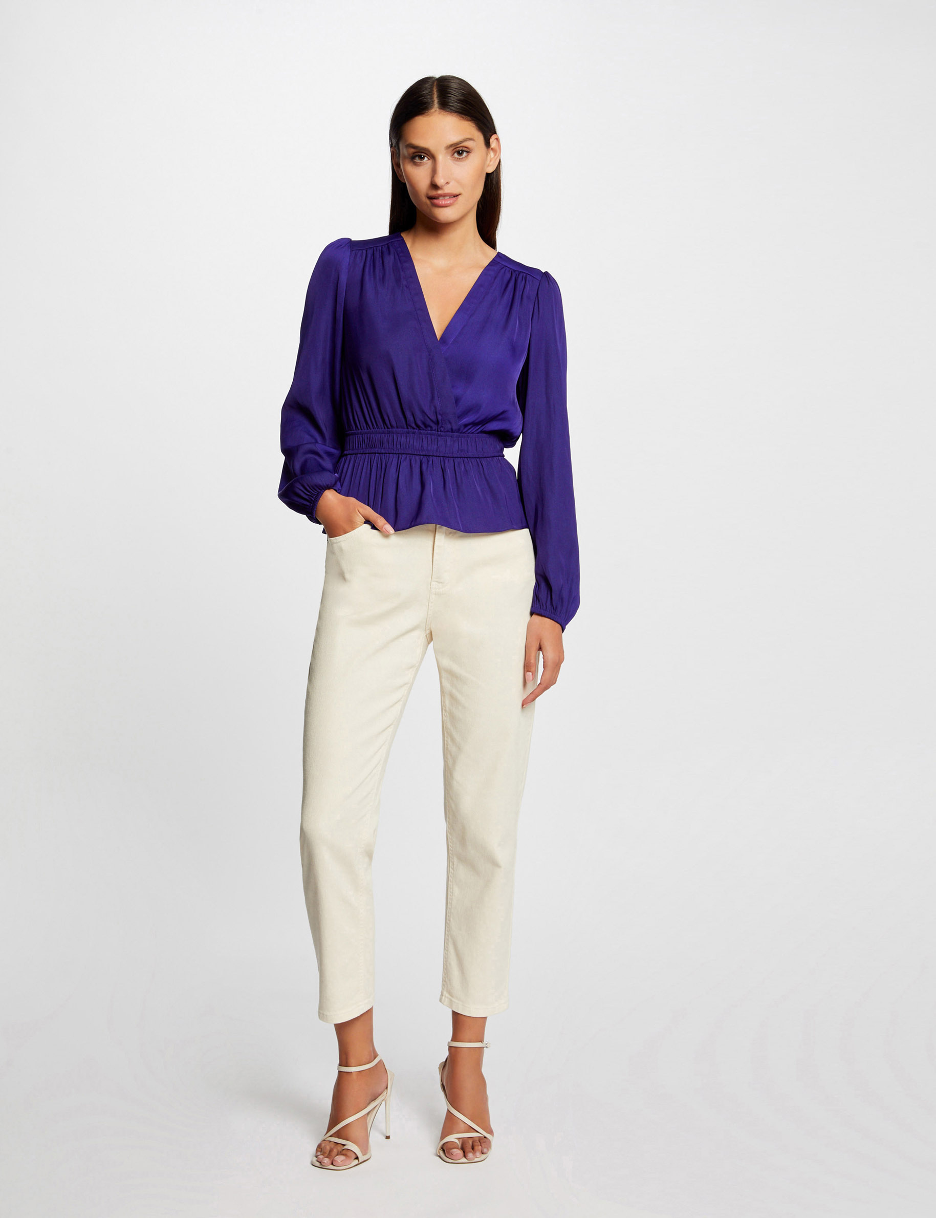 t shirt manches longues satin bleu moyen femme T-shirt manches longues satin bleu moyen femme