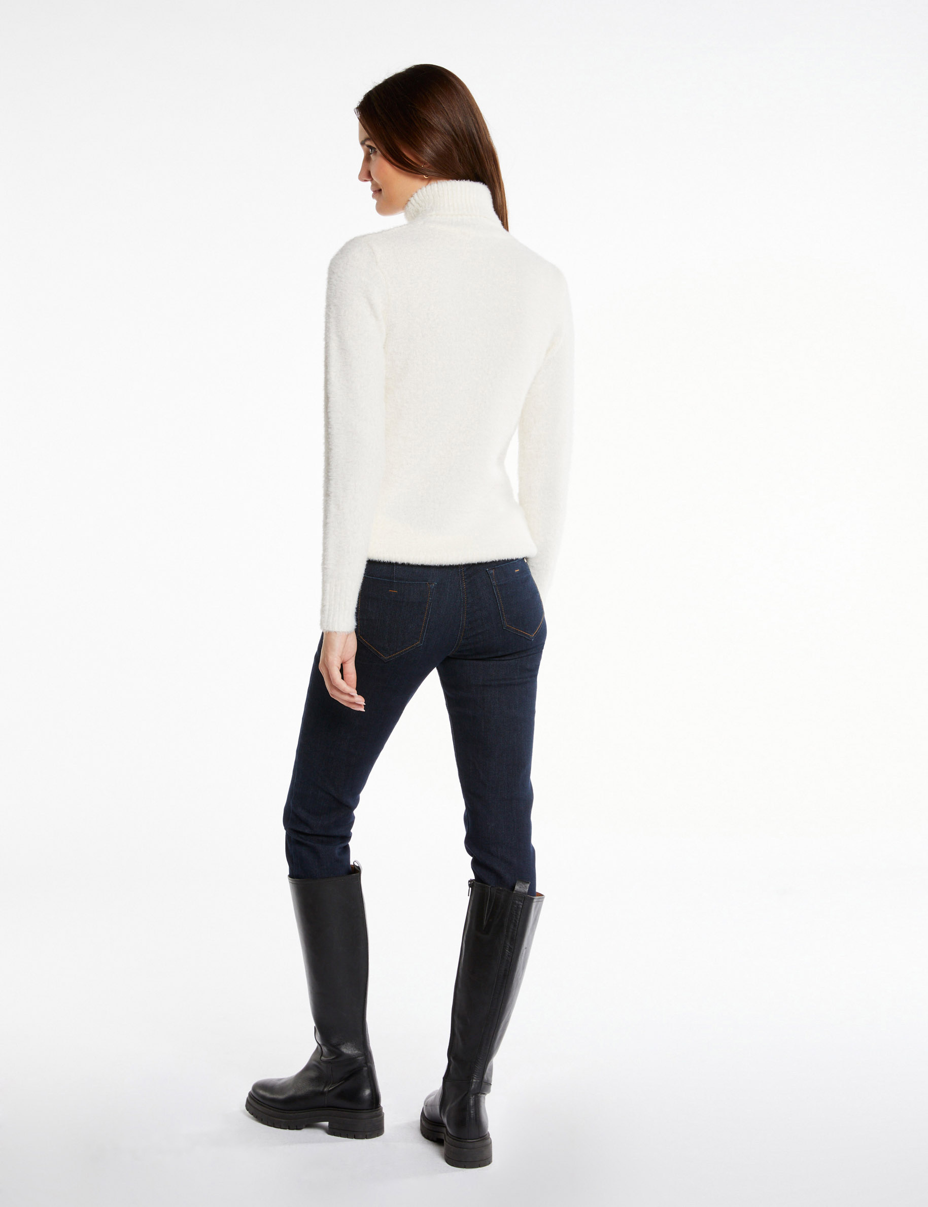 Pull manches longues ajouré col roulé ecru femme