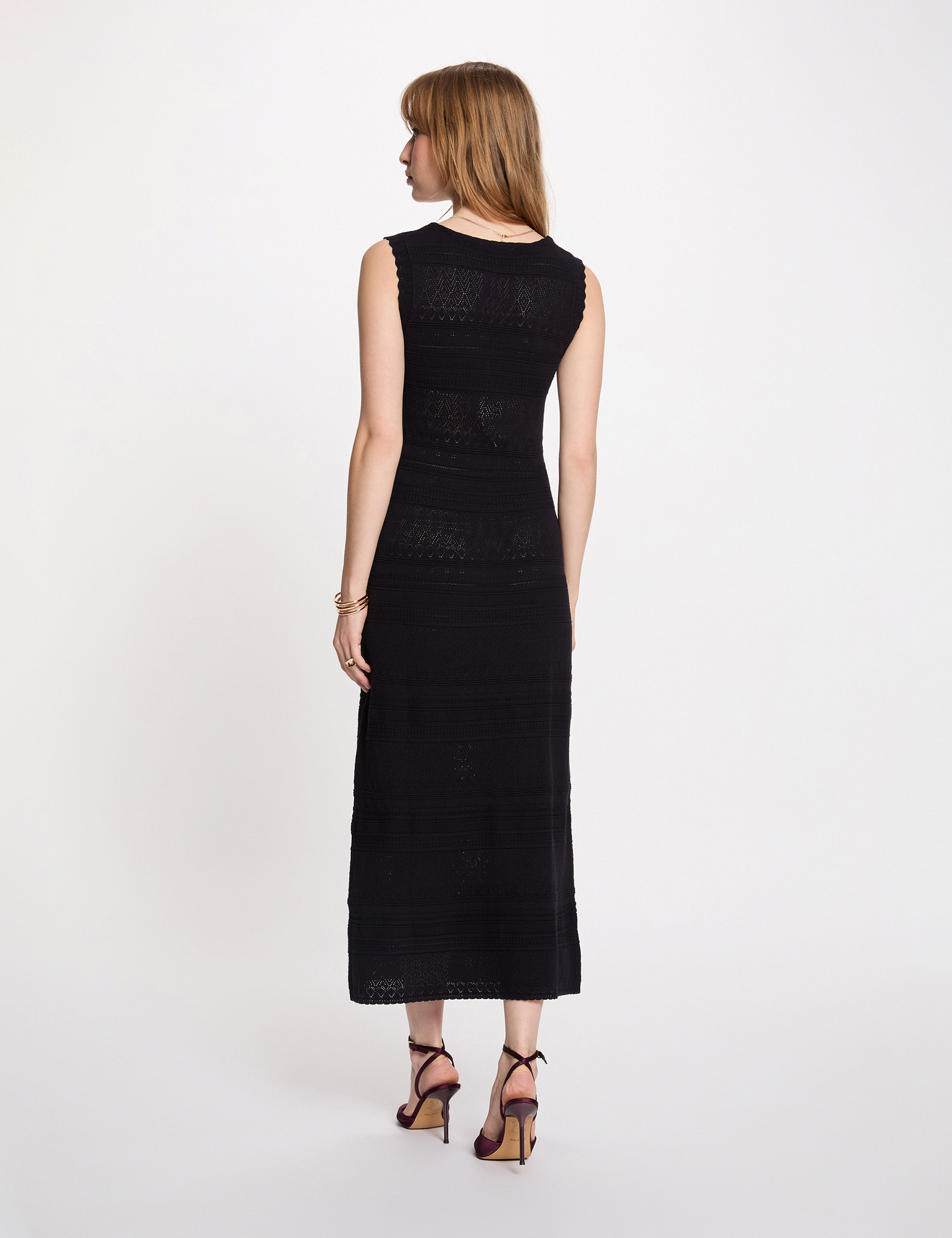 Robe tricot longue ajust&eacute;e bleu marine femme