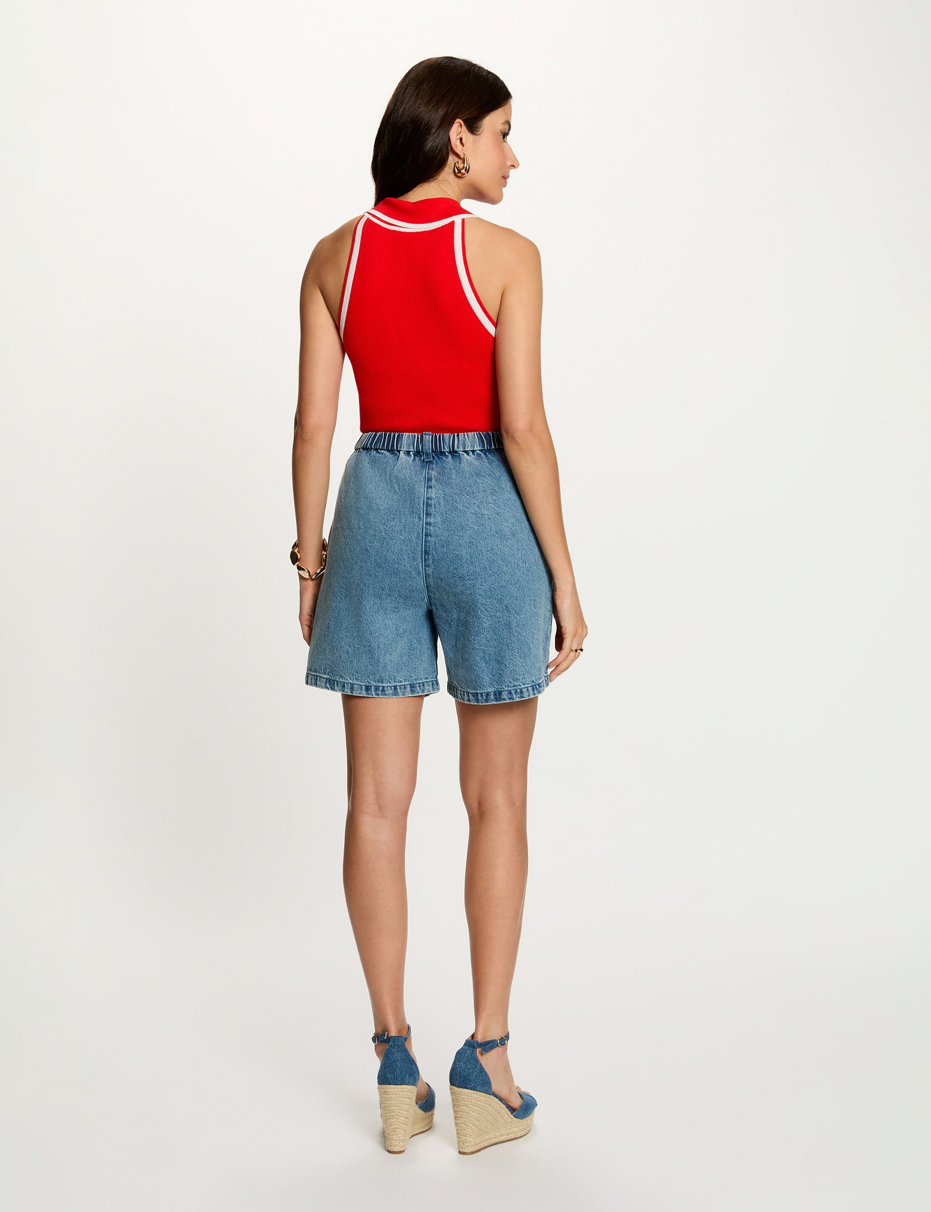 Bermuda taille haute denim double stone femme