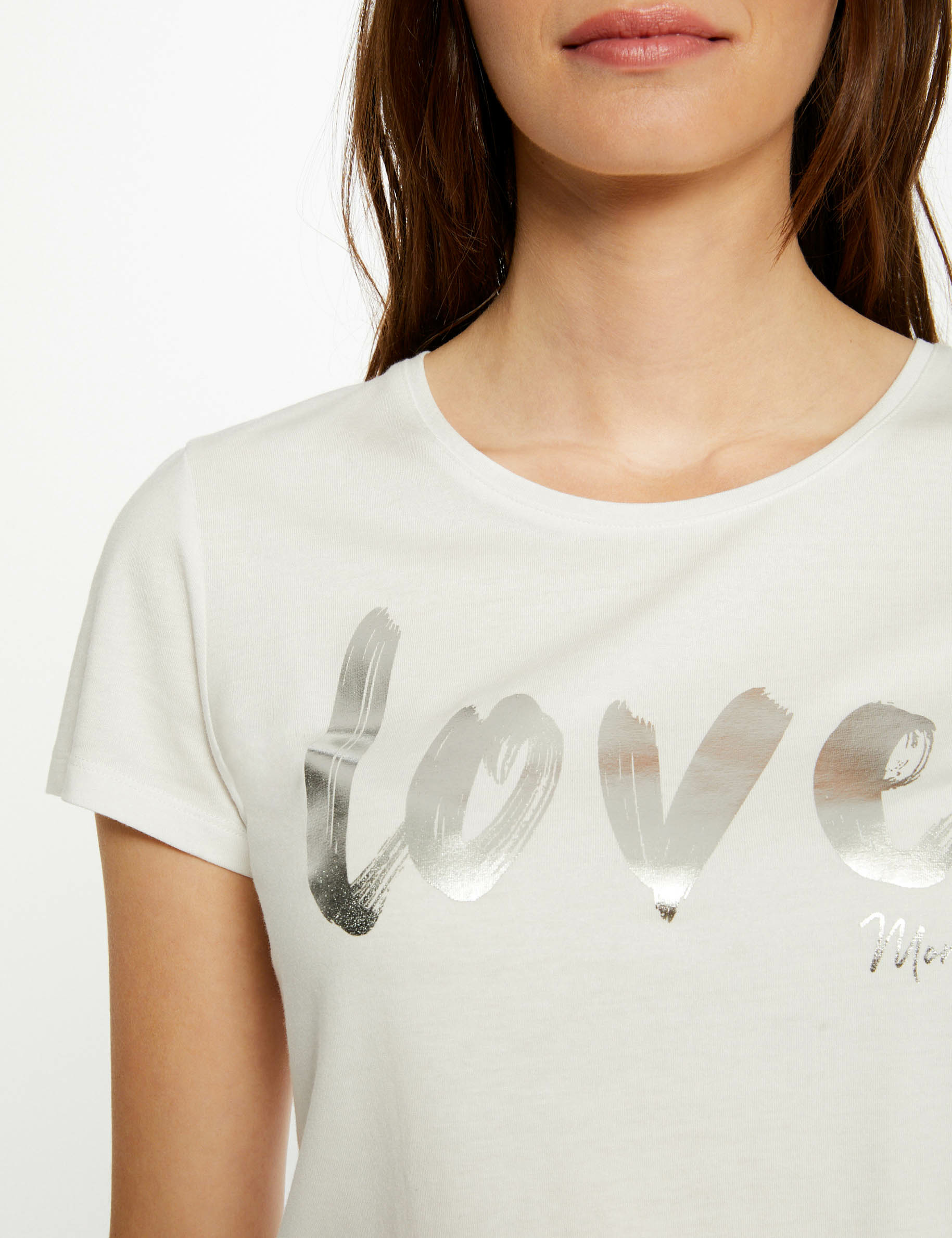 T-shirt manches courtes à inscription ecru femme