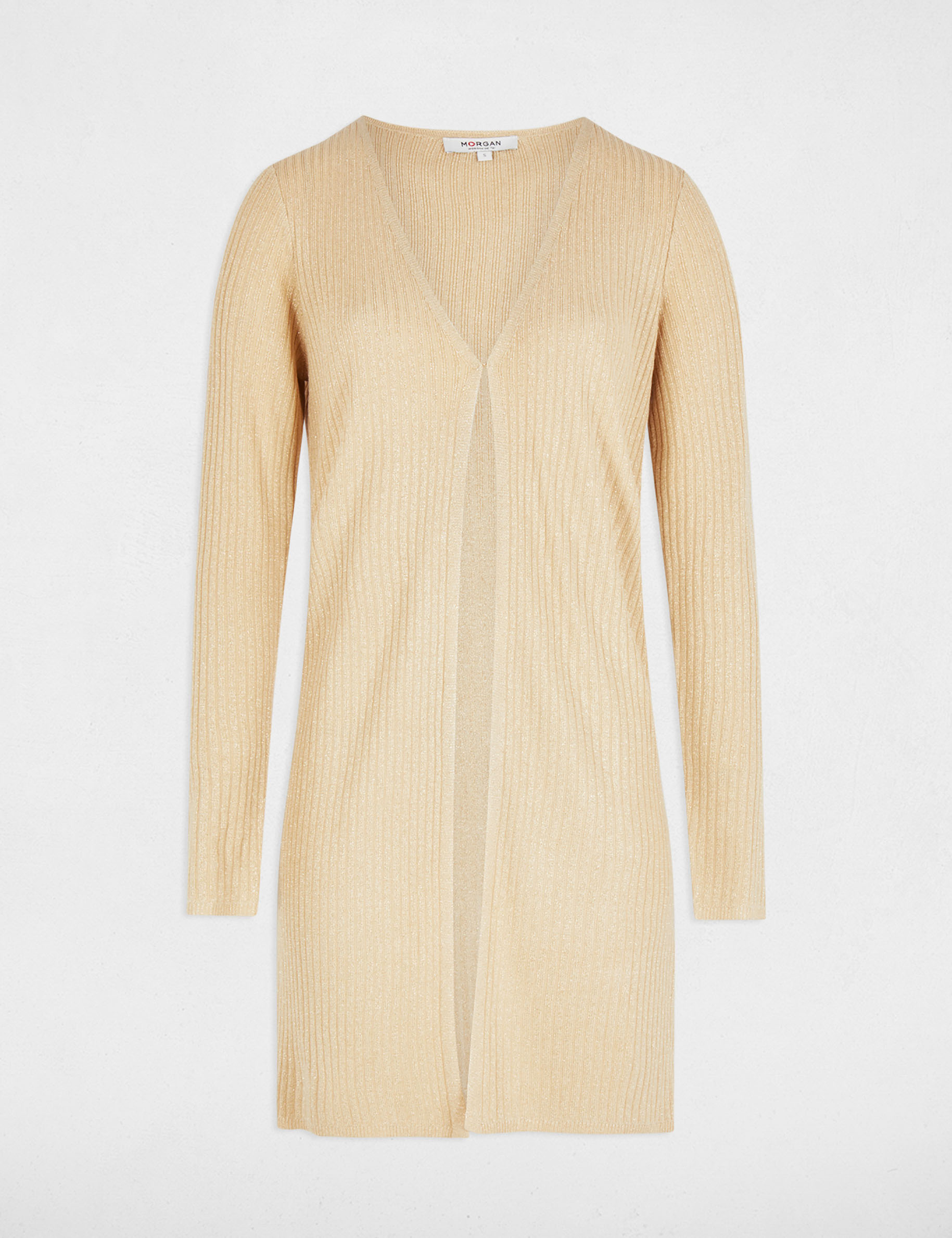 gilet long col en v jaune or femme Gilet long col en V jaune or femme