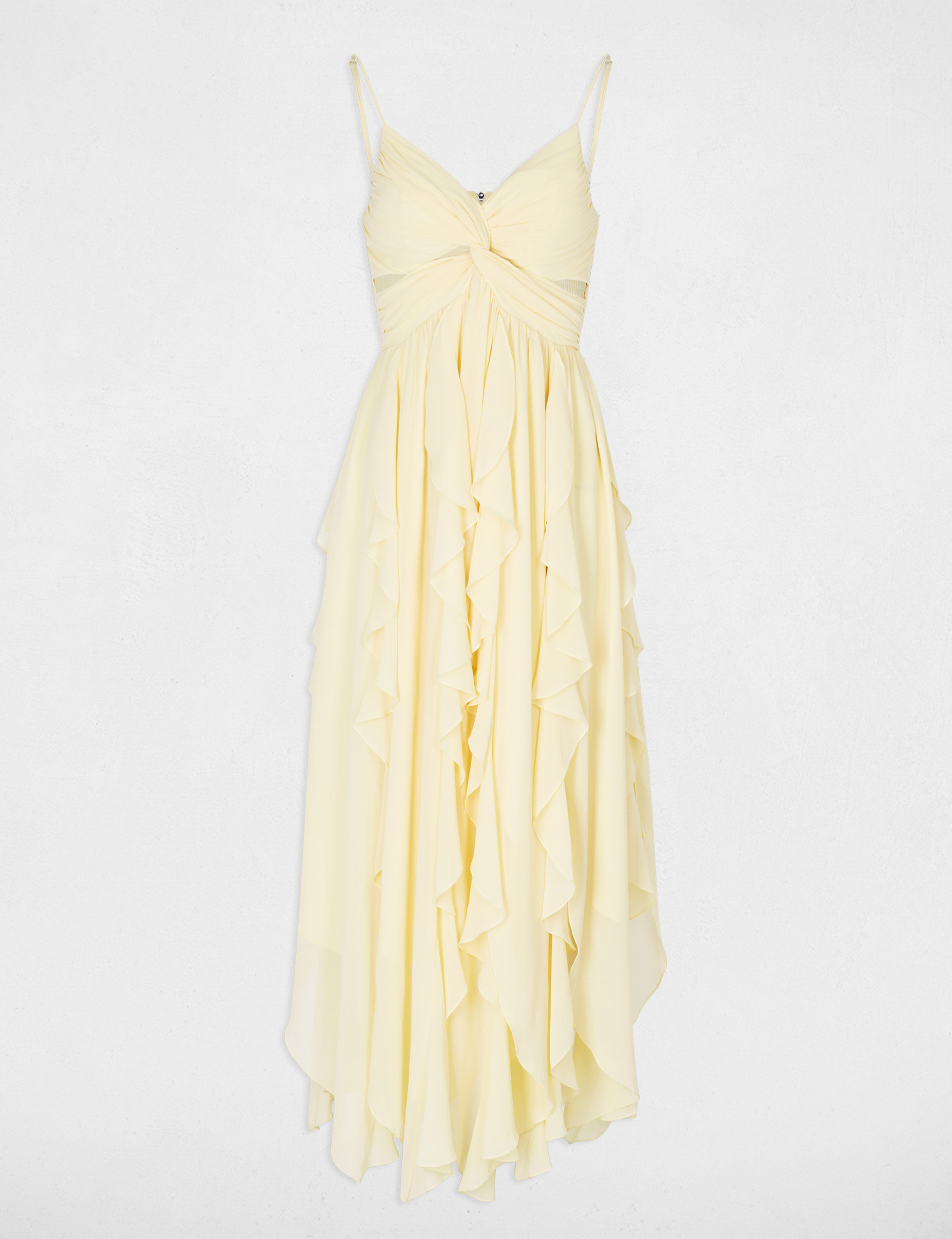 Robe longue col v jaune pastel femme