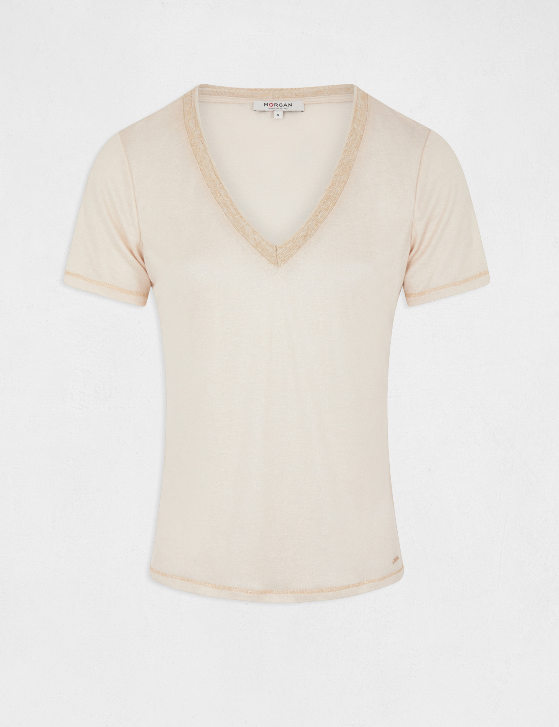 T-shirt manches courtes col en V ivoire femme T-shirt manches courtes col en V ivoire femme