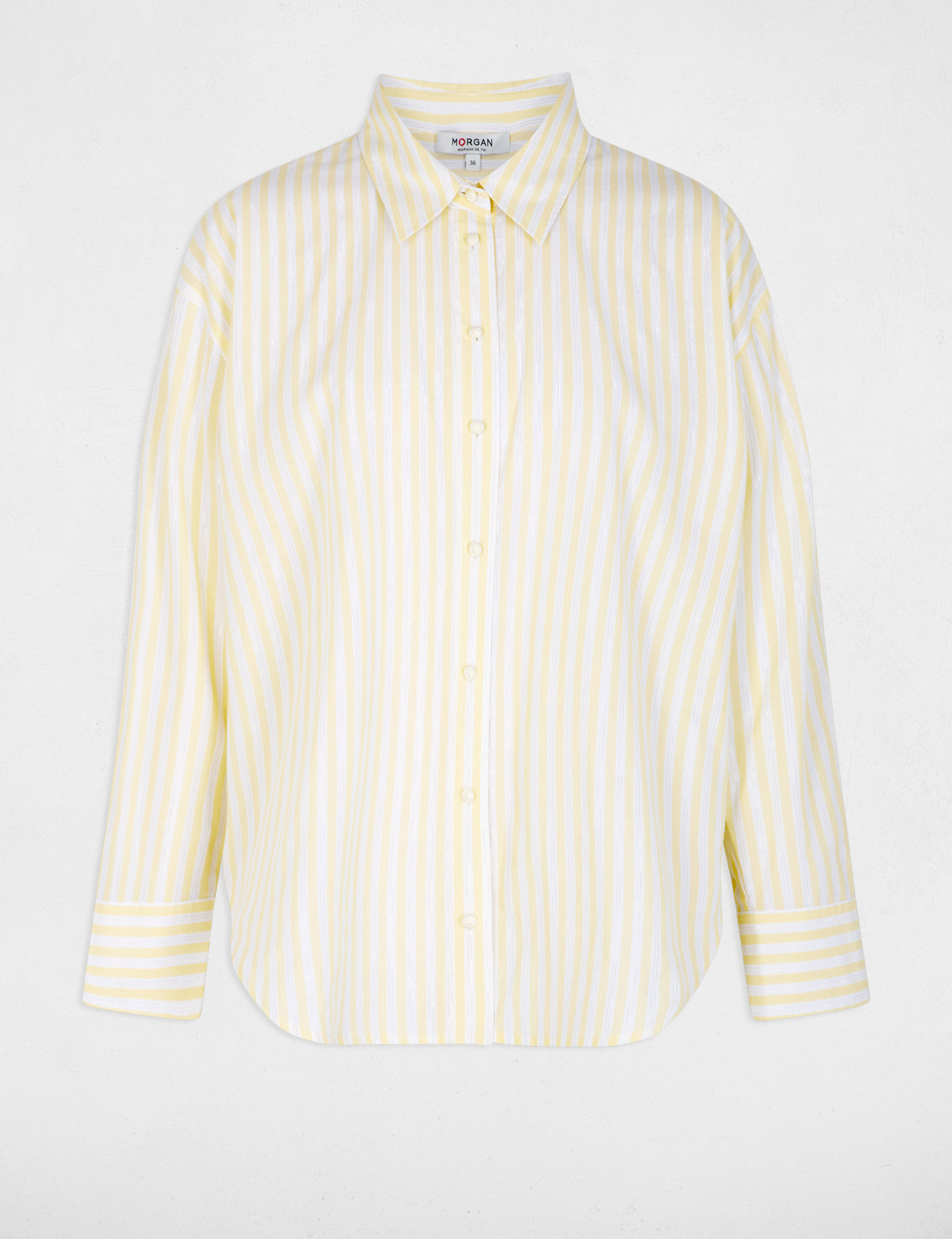 Chemise ray&eacute;e col &agrave; revers jaune clair femme