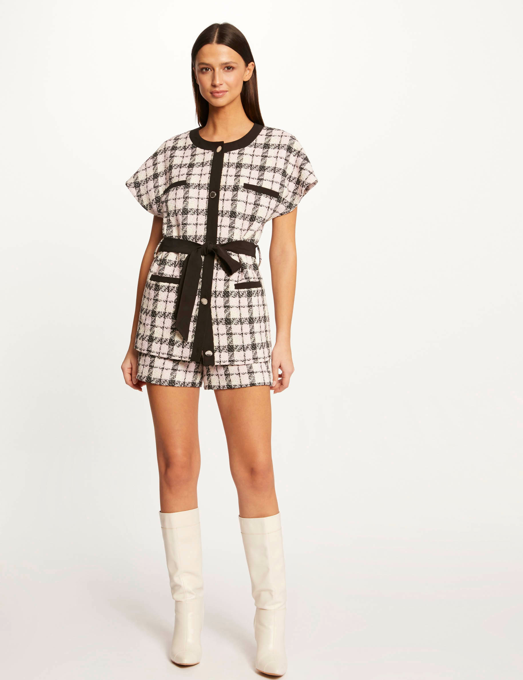 Veste droite ceinturée à carreaux multico femme Veste droite ceinturée à carreaux multico femme