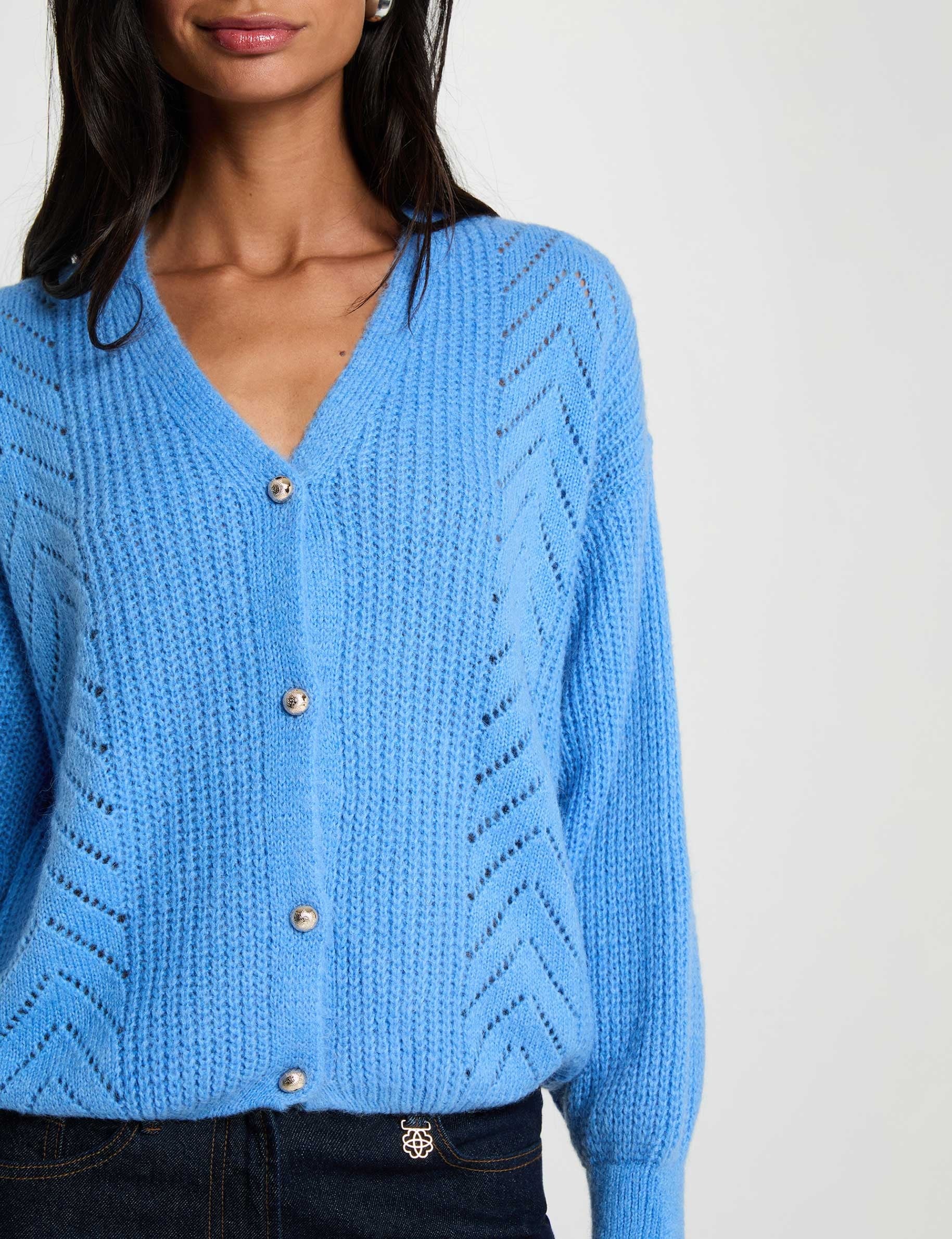 Gilet col v bleu femme
