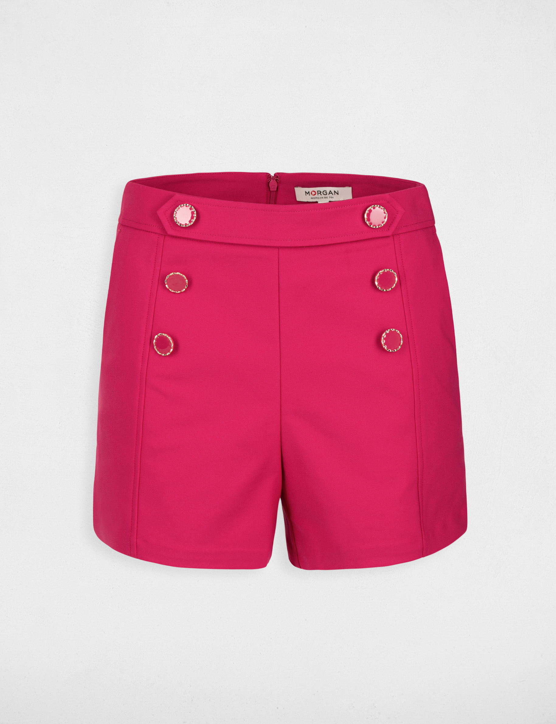 Short droit taille haute à pont fuchsia femme Morgan