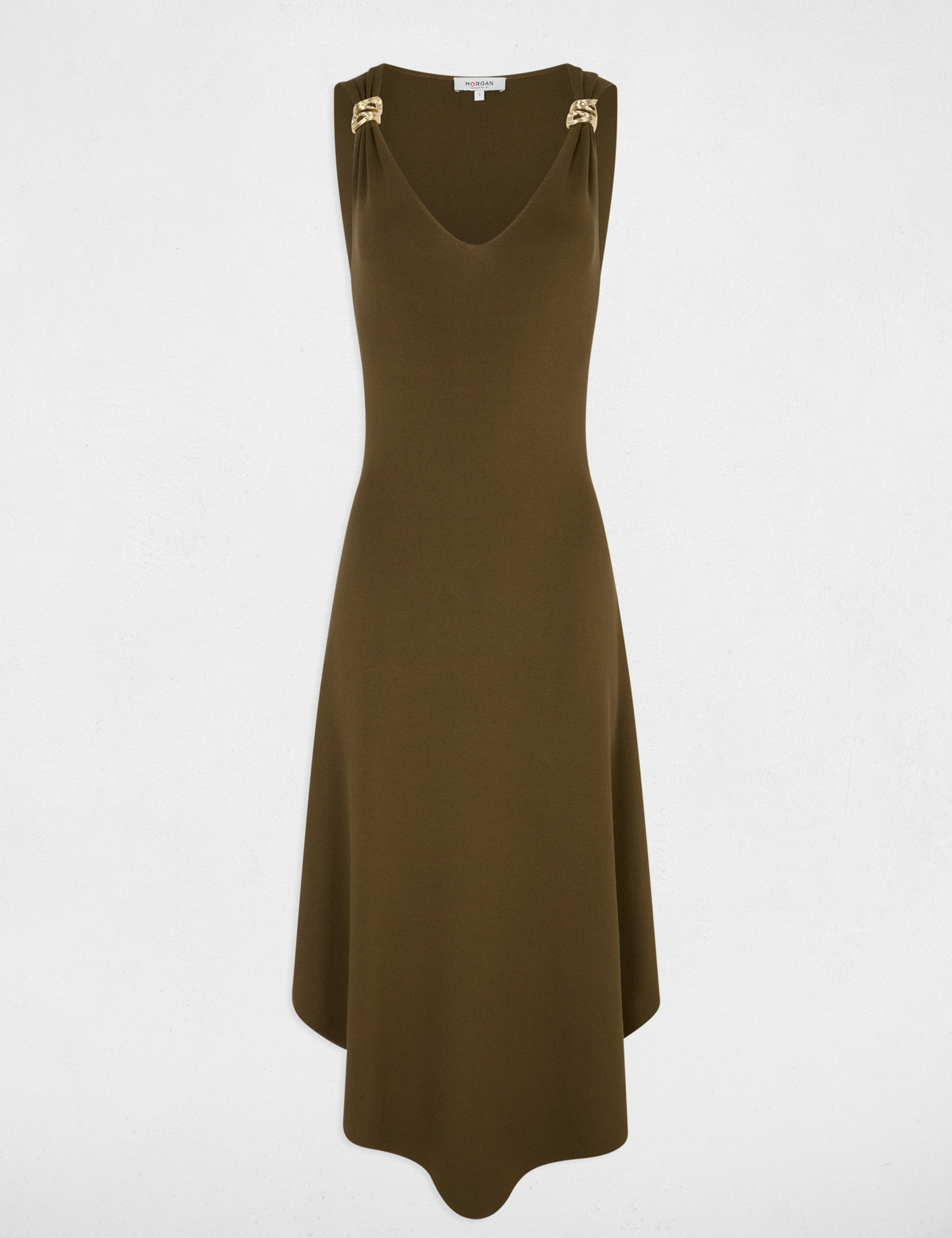 Robe tricot col v vert kaki femme