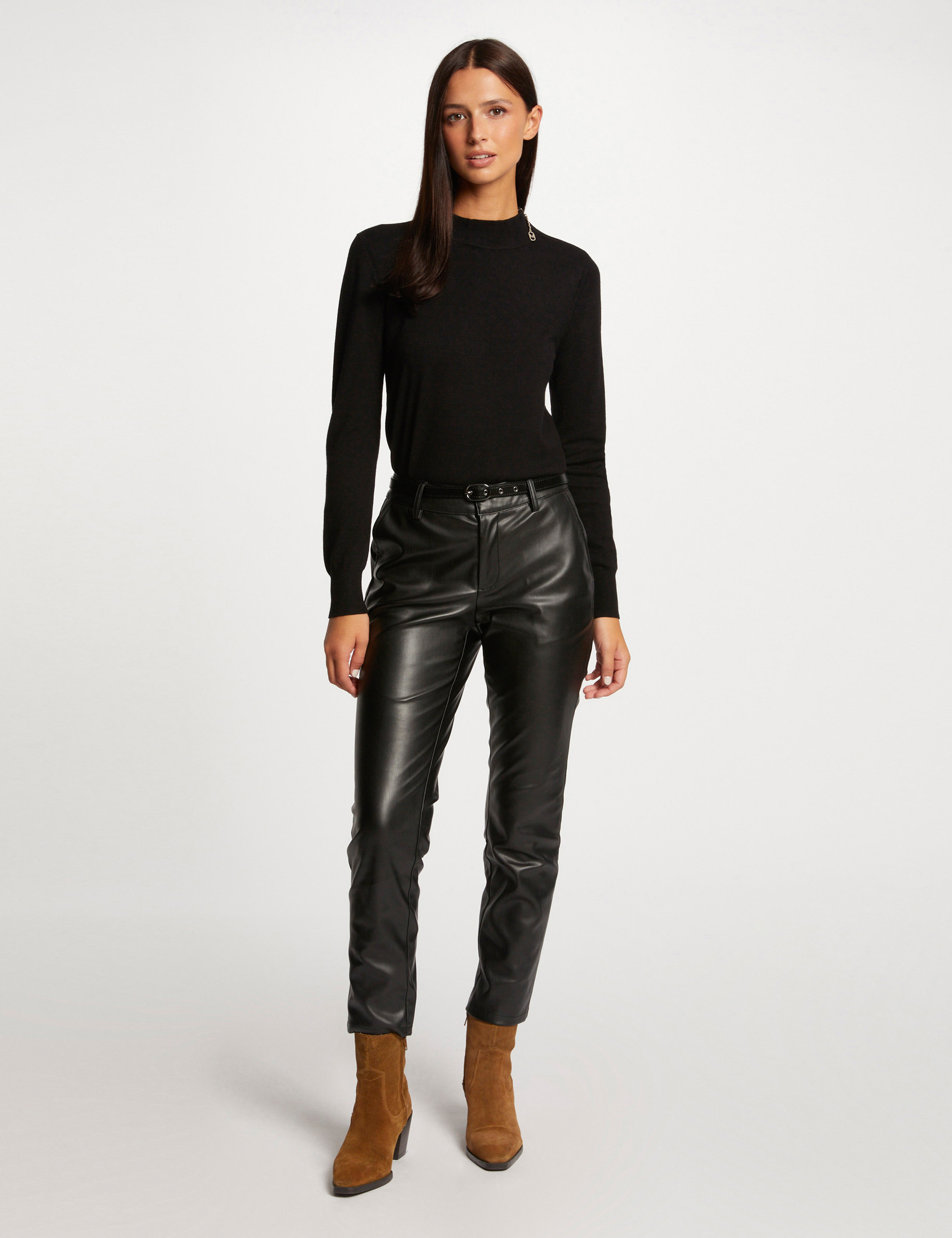 Pull manches longues détail zippé noir femme