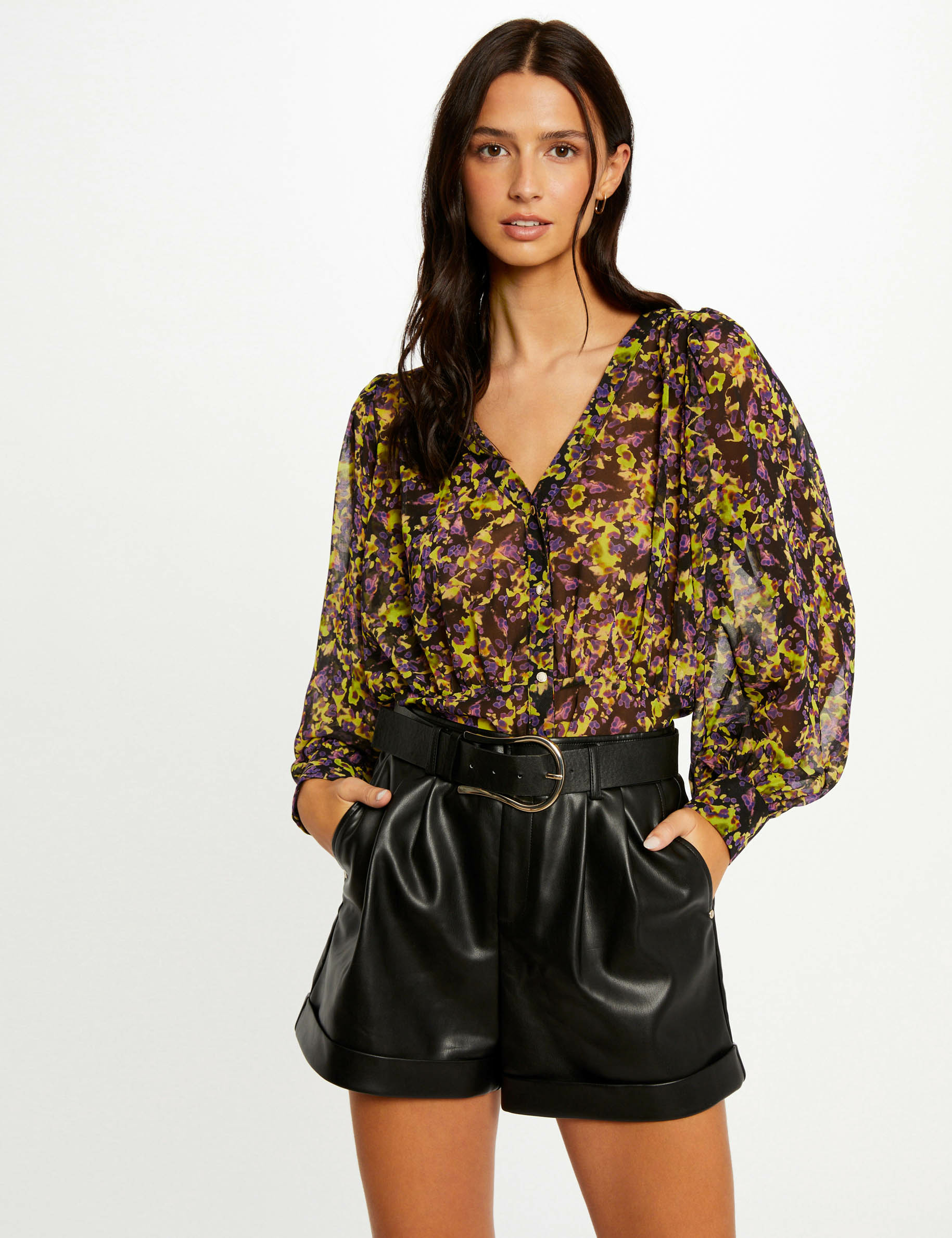Chemise manches longues imprimé abstrait multico femme