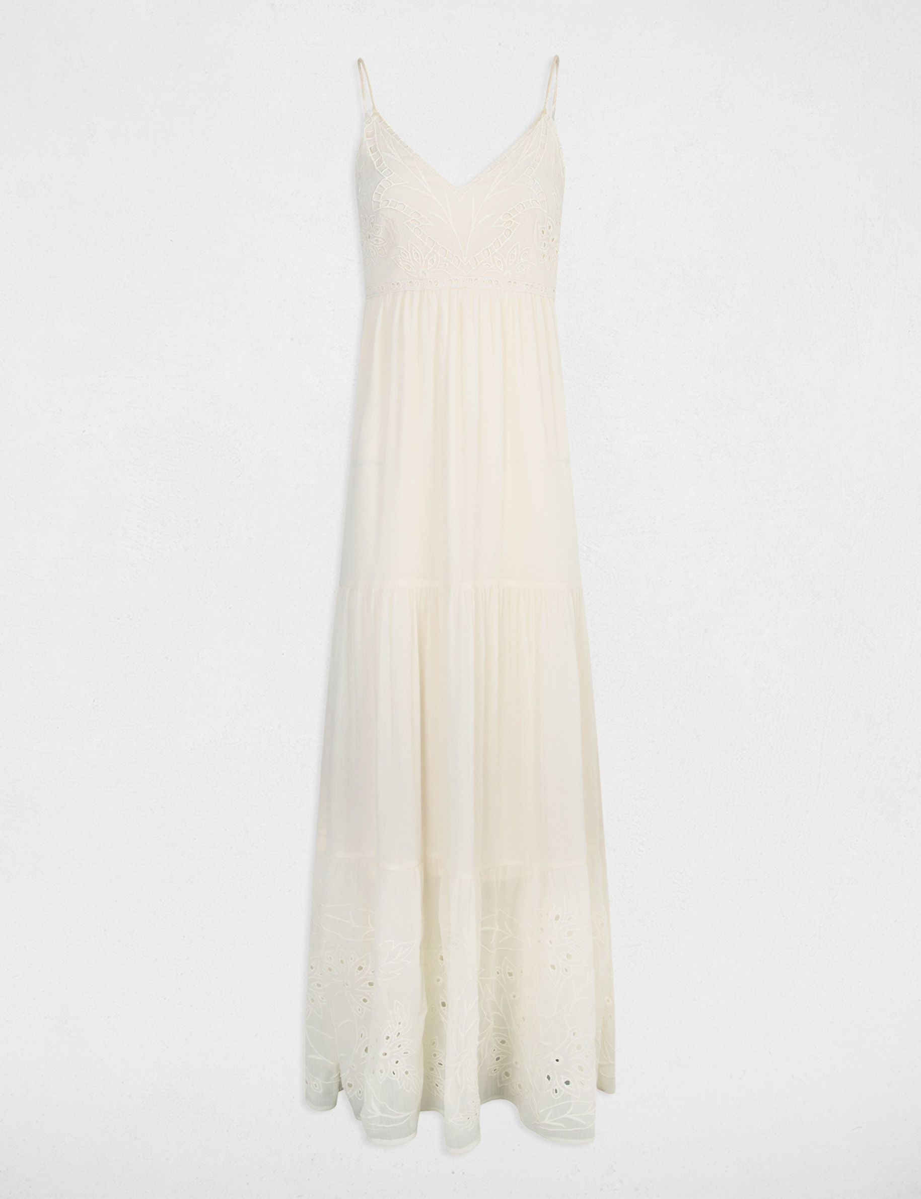 robe longue fluide broderie sable femme Robe longue fluide broderie sable femme