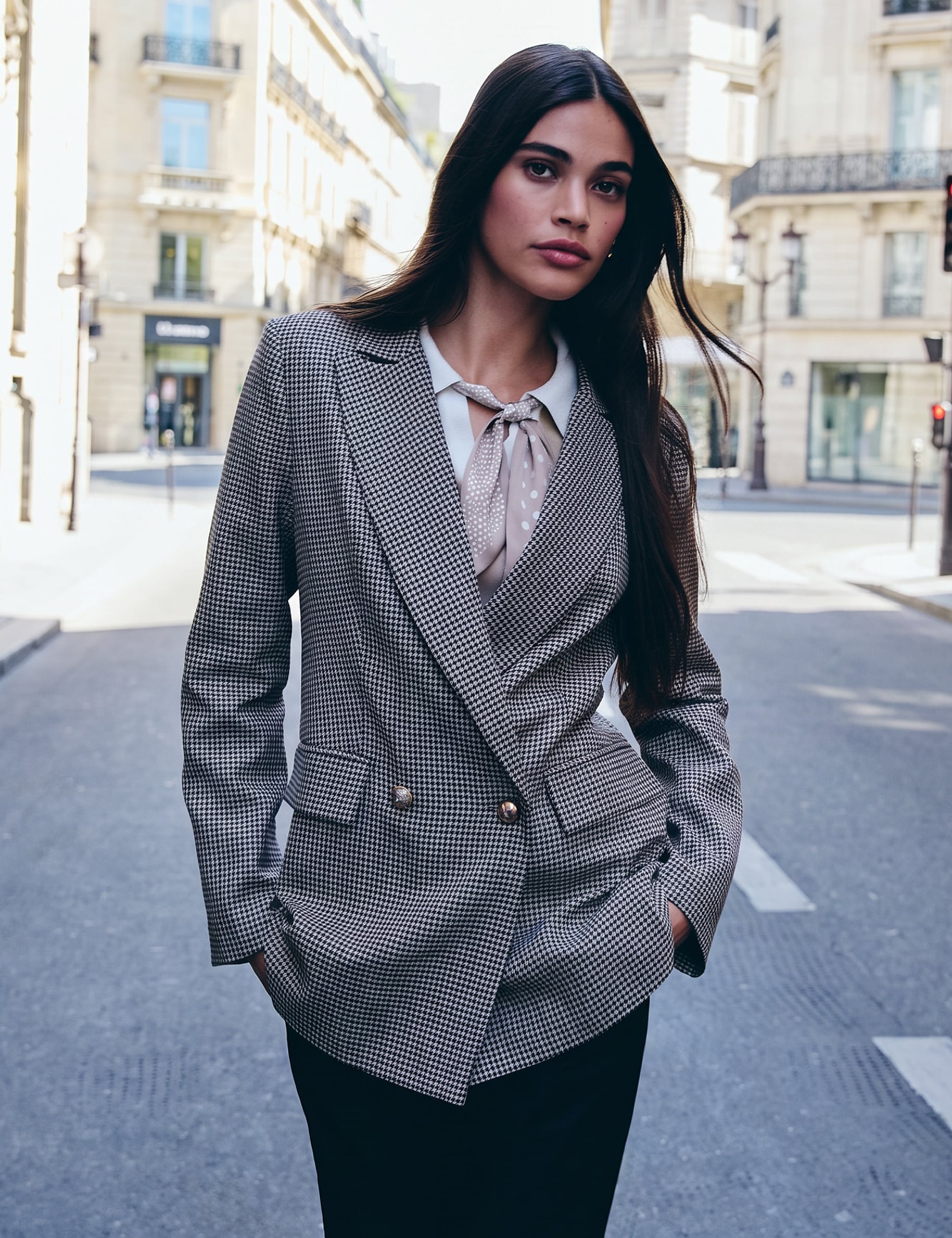 Blazer droit col tailleur marron femme