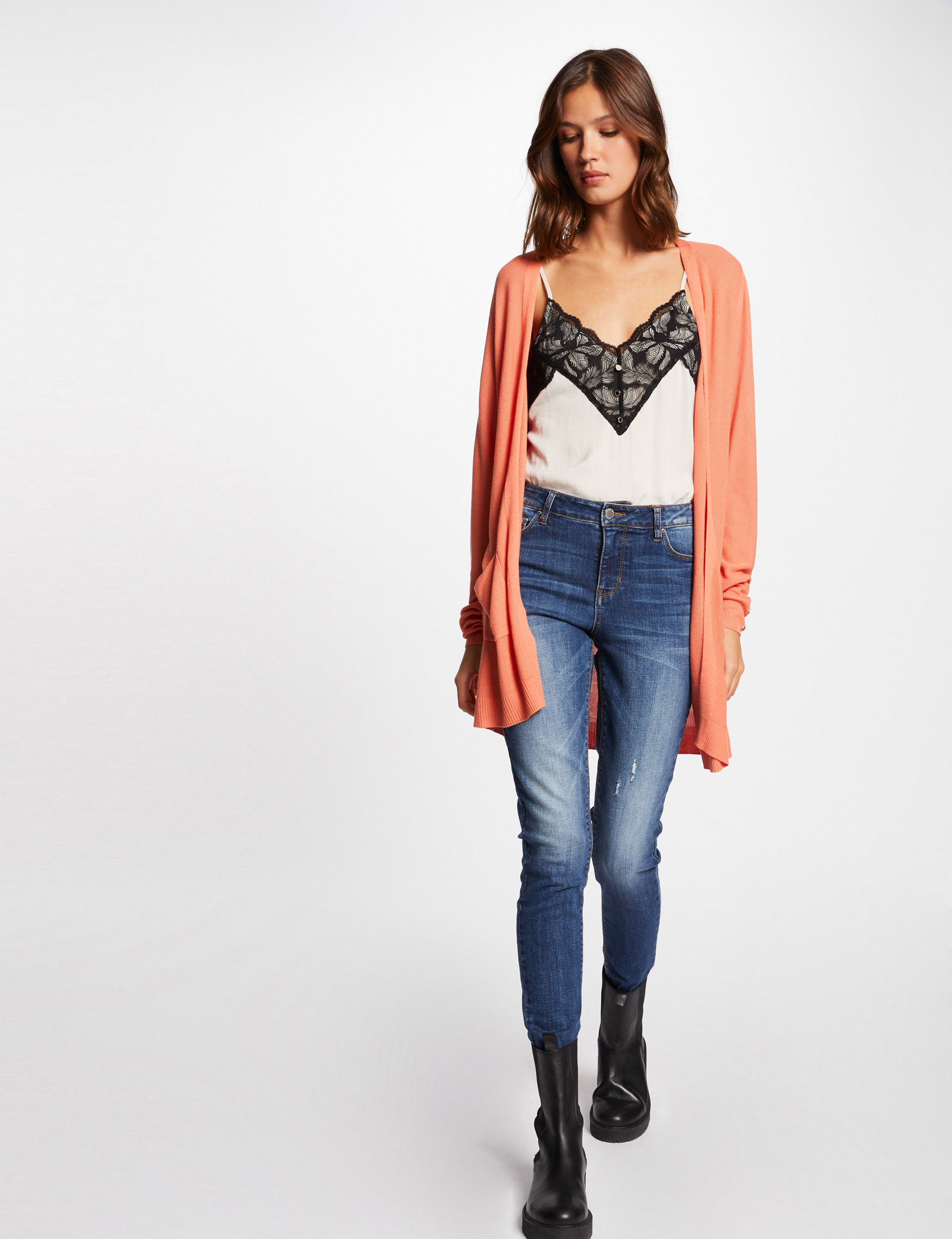 Gilet manches longues avec boutons orange femme Gilet manches longues avec boutons orange femme