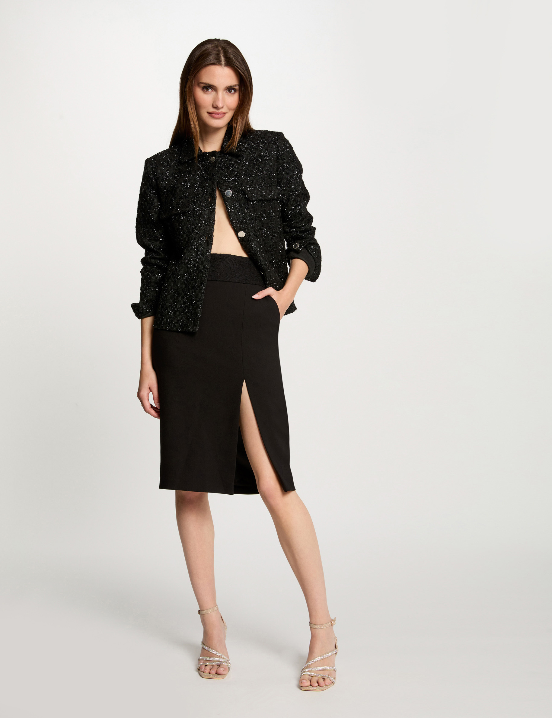 Jupe crayon taille dentelle noir femme Morgan